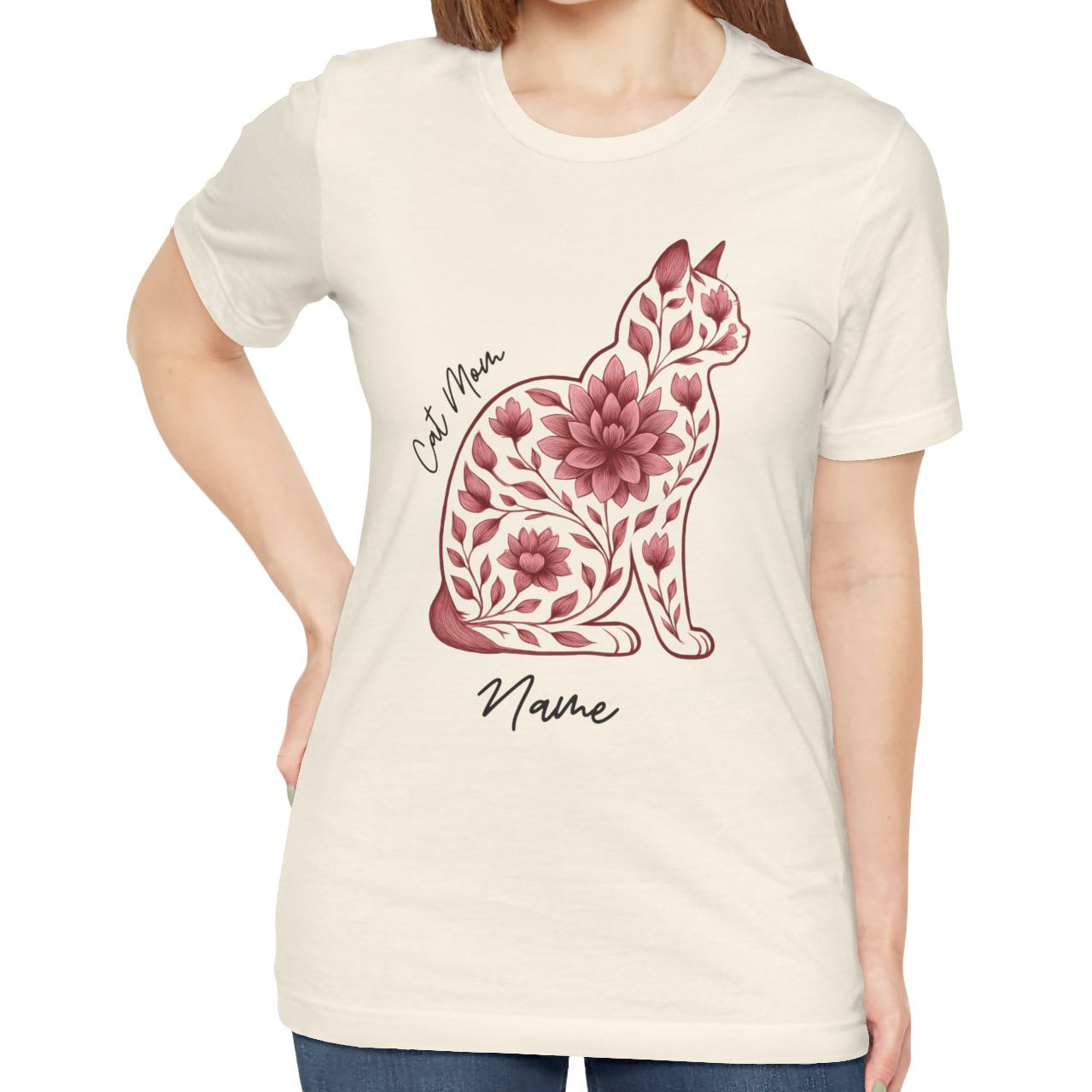 Women's Cat Mom Personalized Jersey Short Sleeve Tee Sz. S-5XL