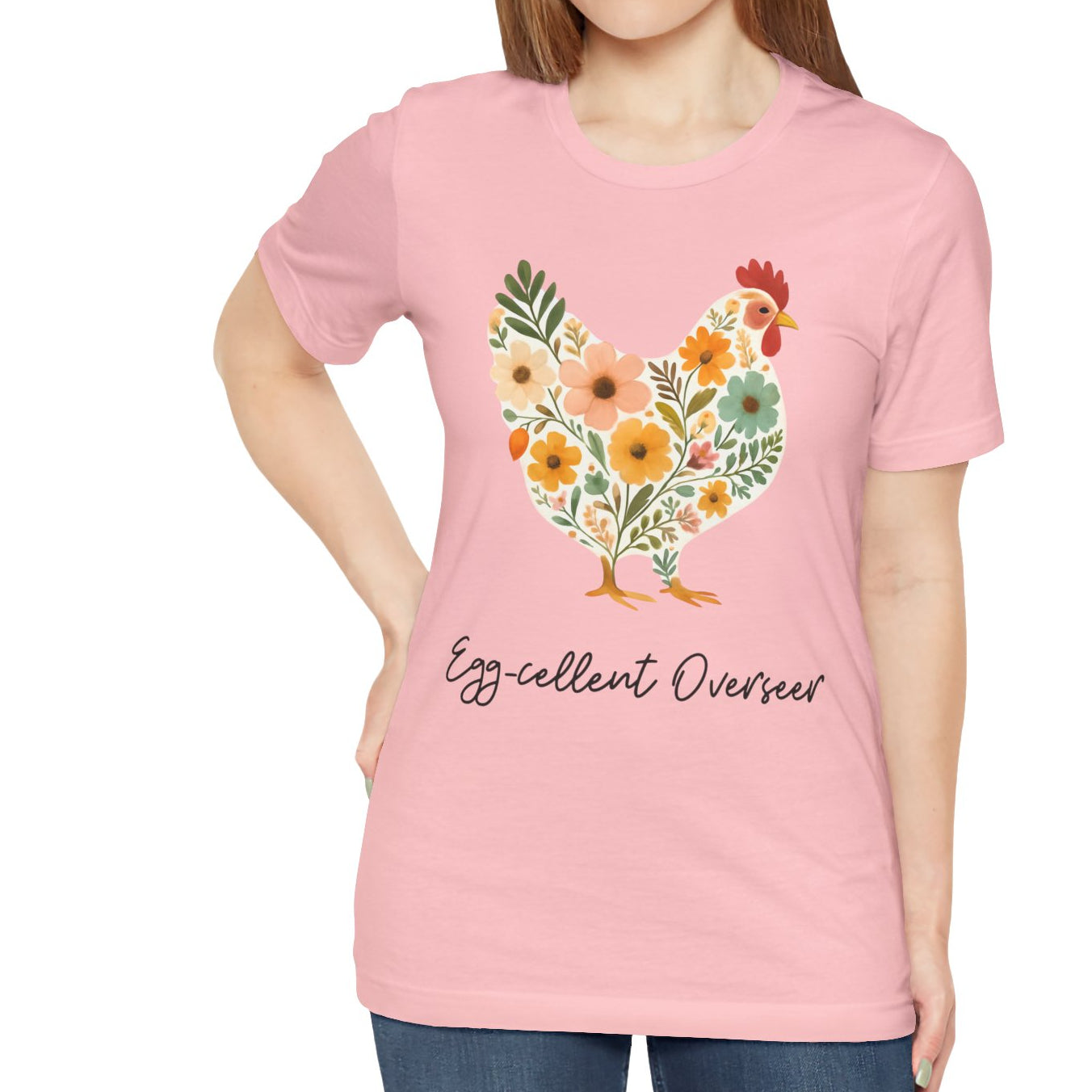 Women's Egg-cellent Overseer Floral Chicken Jersey Short Sleeve Tee Sz. S-5XL