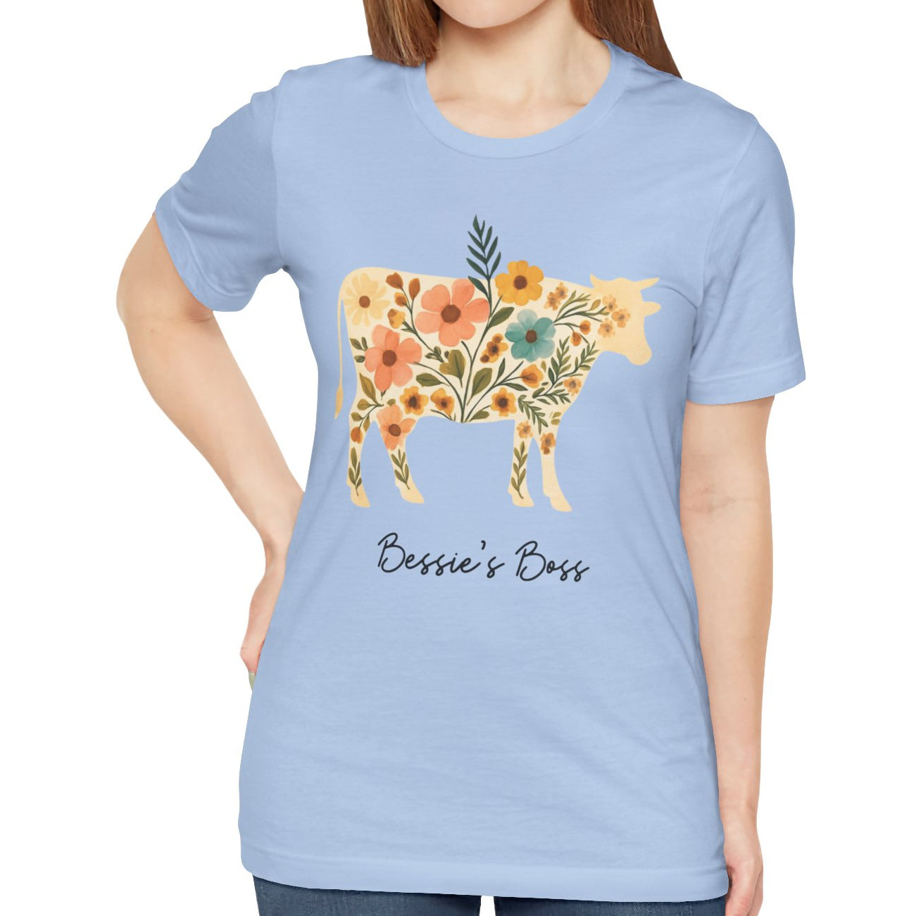 Women's Bessie's Boss Floral Cow Jersey Short Sleeve Tee  Sz. S-5XL