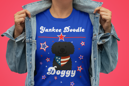 Women's Patriotic Yankee Doodle Doggy (Black) Jersey Short Sleeve Tee  Sz. S-5LX