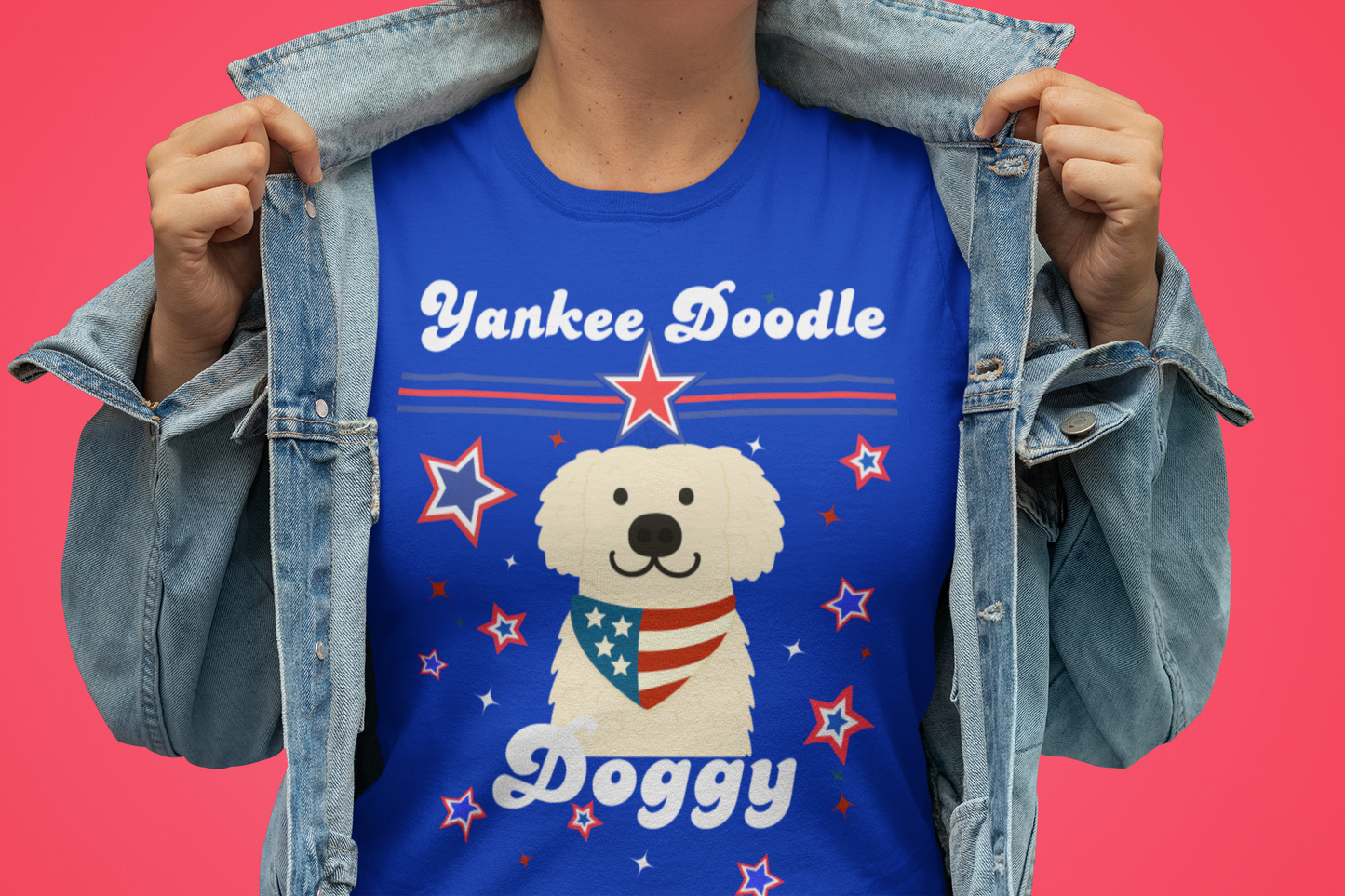 Women's Patriotic Yankee Doodle Doggy (Light) Jersey Short Sleeve Tee  Sz. S-5XL
