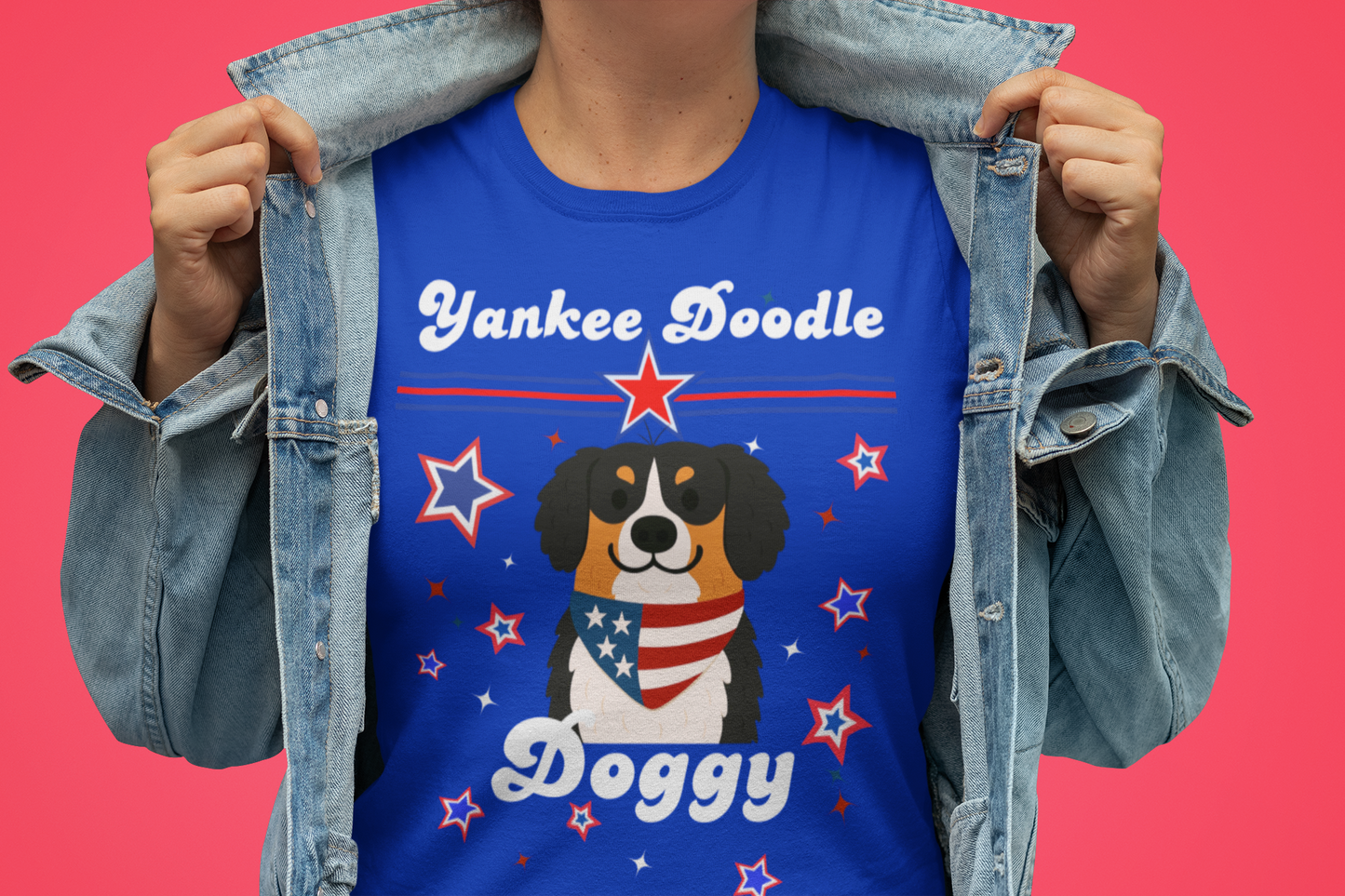 Women's Patriotic Yankee Doodle Doggy (Multi) Jersey Short Sleeve Tee Sz. S-5XL