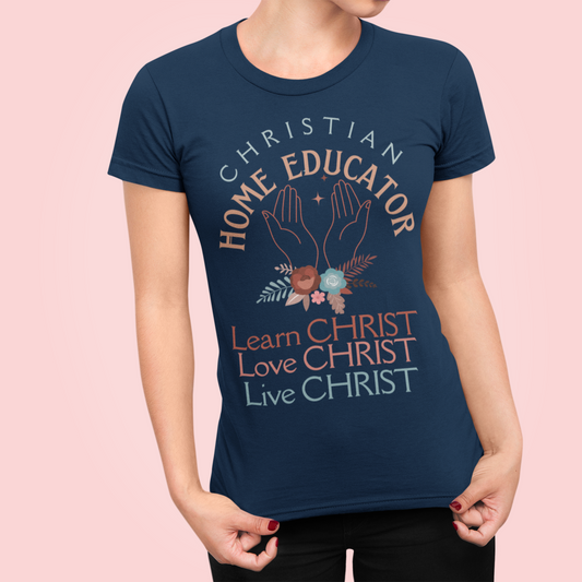 Women's Christian Homeschool Mom Tee with Praying Hands Sz. S-5XL
