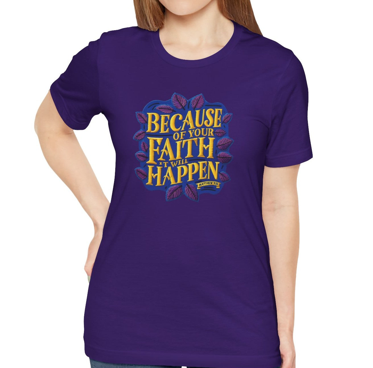 Women's Because of Your Faith Jersey Short Sleeve Tee