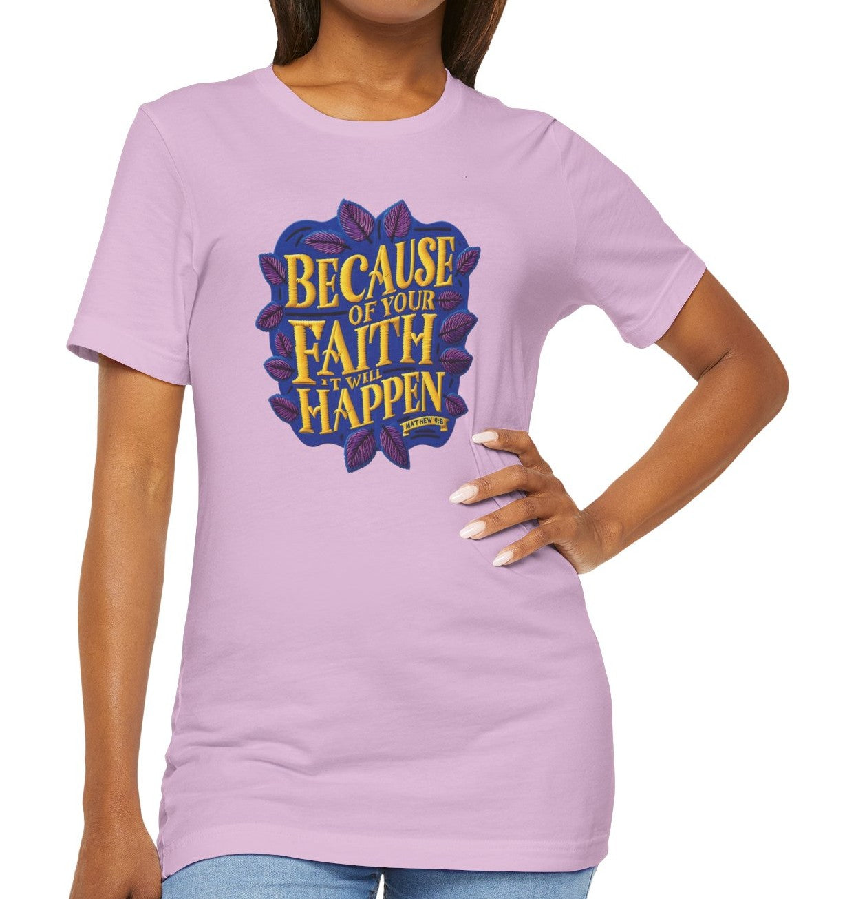 Women's Because of Your Faith Jersey Short Sleeve Tee