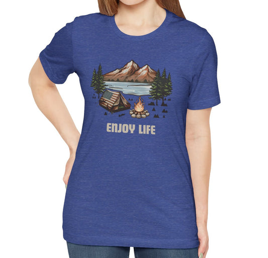 Women's Patriotic Flag Tent Enjoy Life Jersey Short Sleeve Tee
