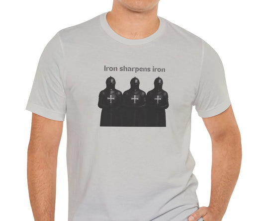 Iron Sharpens Iron Christian Knight T-Shirt | Bold Faith Warrior Tee for Men