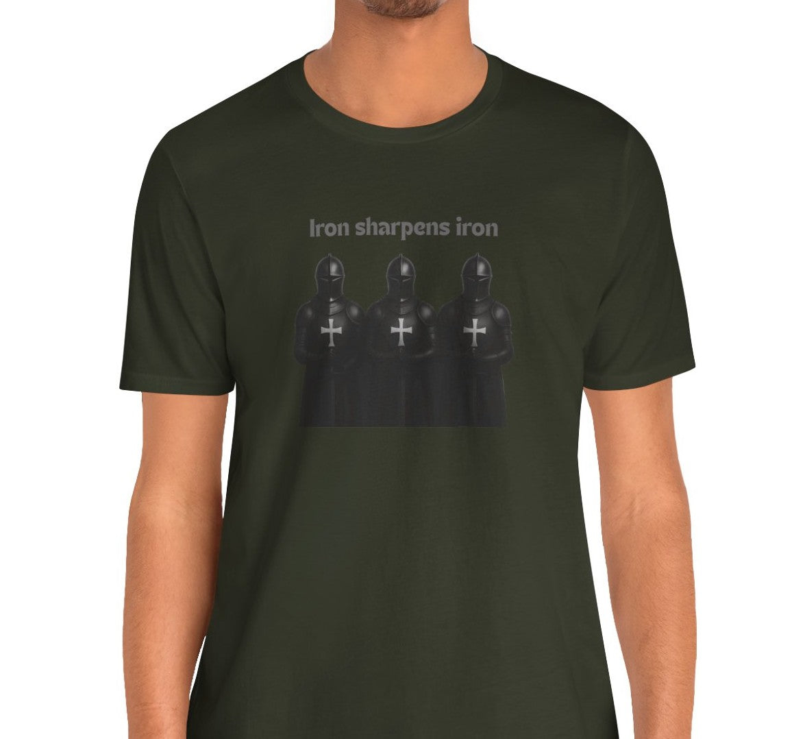 Iron Sharpens Iron Christian Knight T-Shirt | Bold Faith Warrior Tee for Men