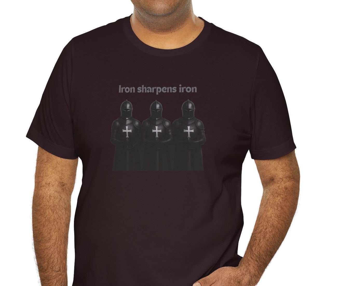 Iron Sharpens Iron Christian Knight T-Shirt | Bold Faith Warrior Tee for Men