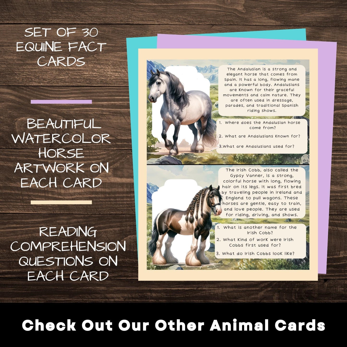 Mane Facts: Montessori Horse Breed Reading Comprehension Cards for Early Learners K-3rd Grade