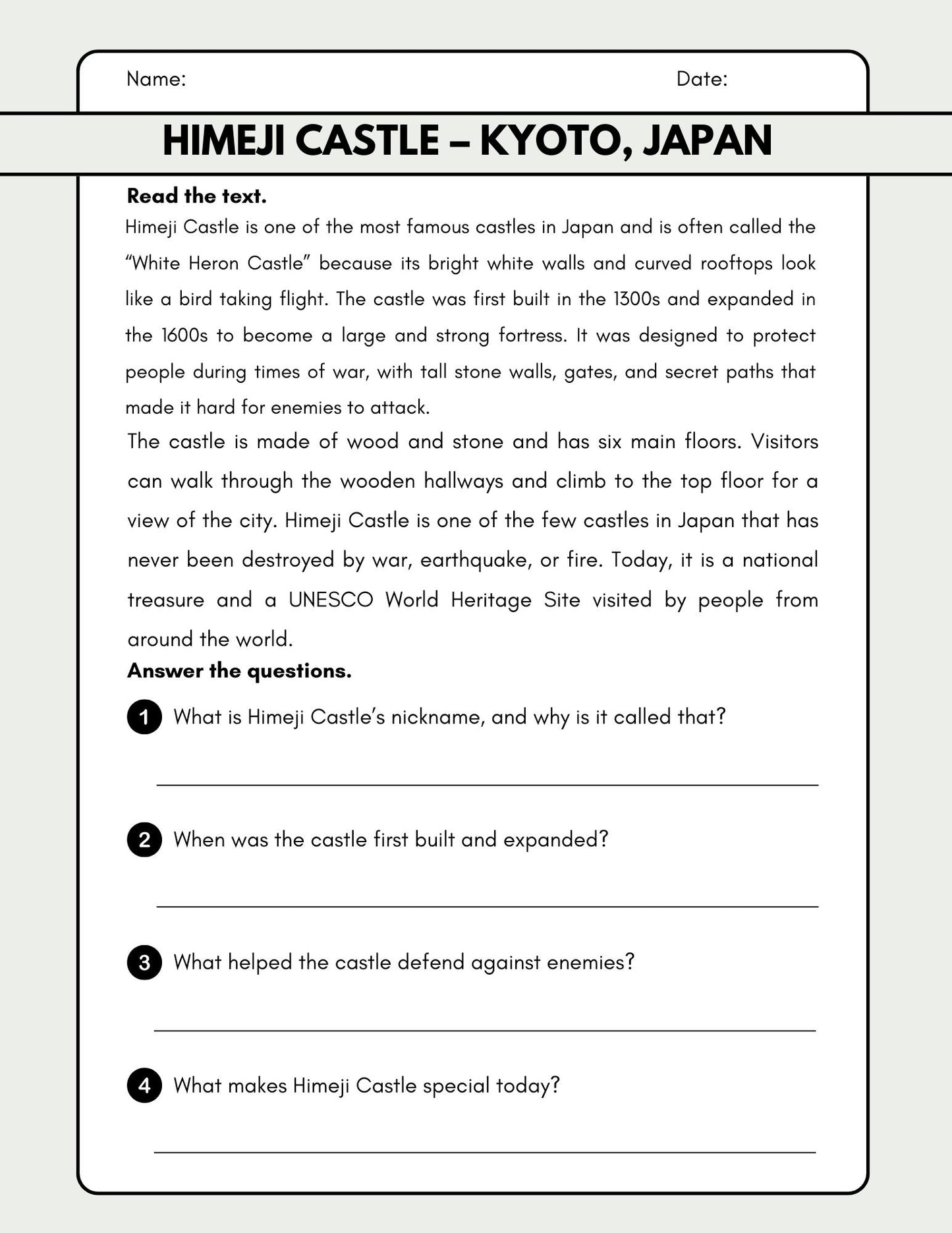 World Landmarks Homeschool Bundle: Painting Pages, Reading Comprehension & Headband Cards