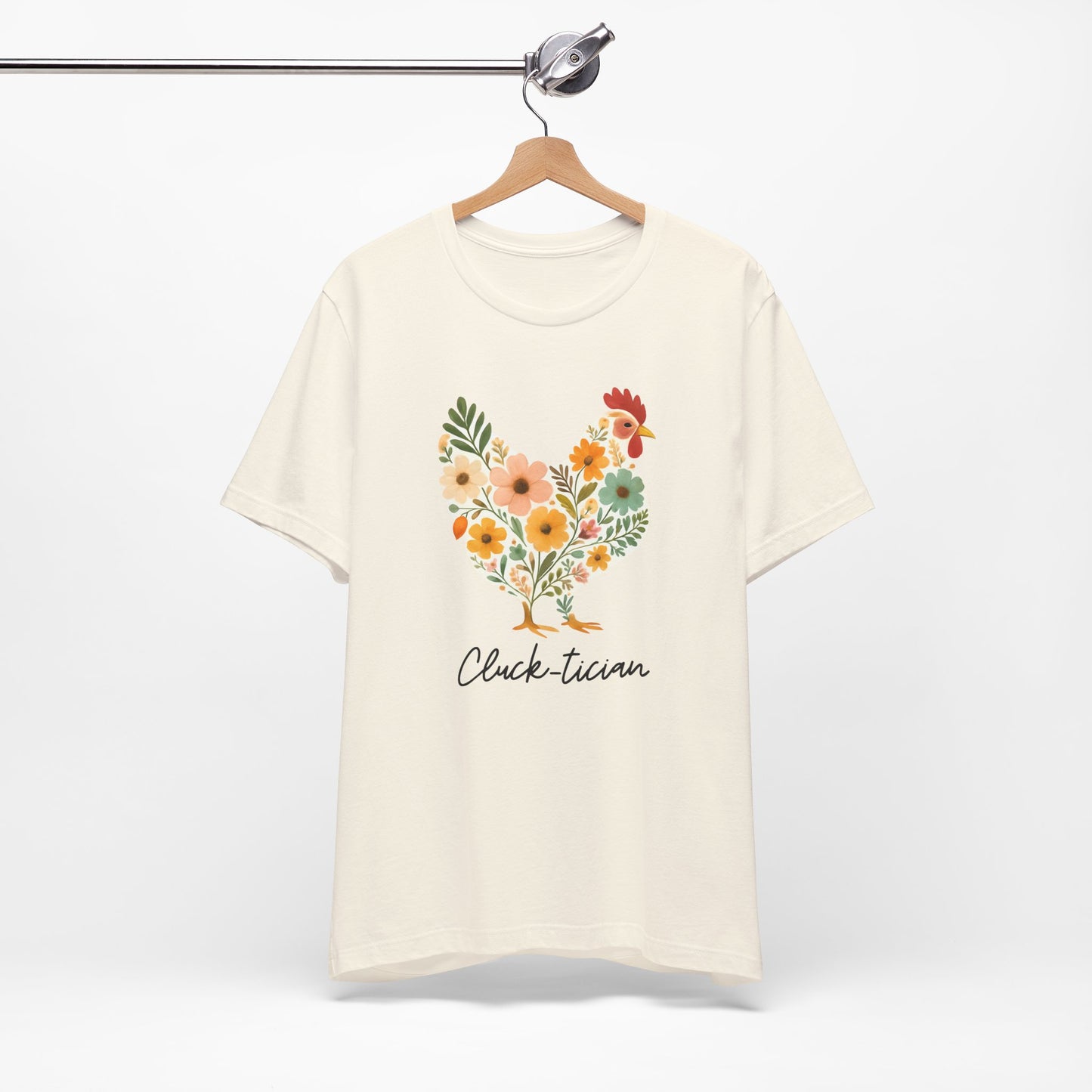 Women's Cluck-tician Floral Chicken Jersey Short Sleeve Tee Sz. S-5XL