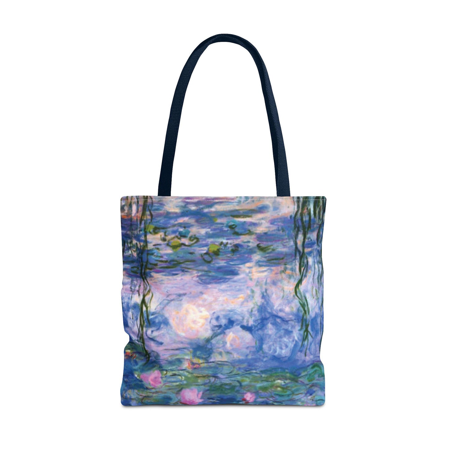 Water Lilies Art Tote Bag, 18x18, Durable Custom Printed Bag with White or Navy Handles