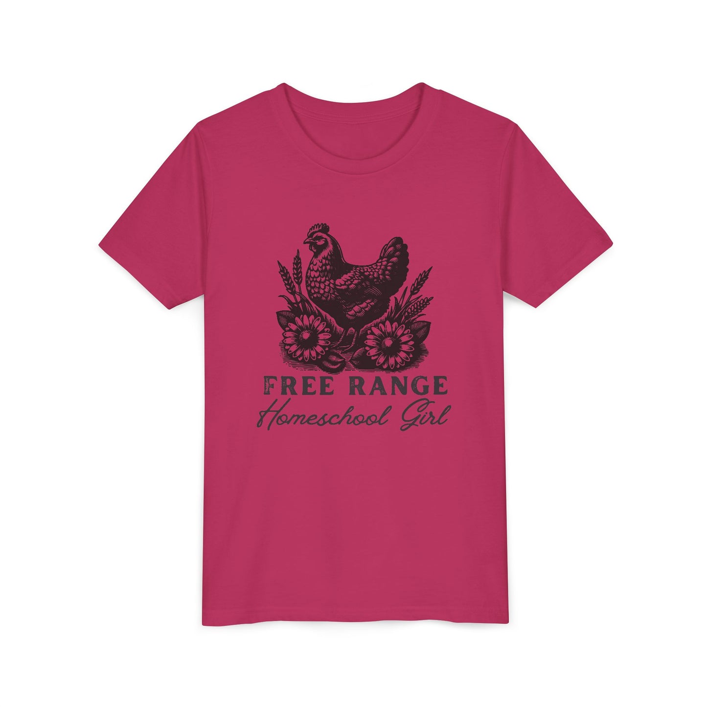 Free Range Homeschool Girl in Youth Short Sleeve Tee Sz. S-XL