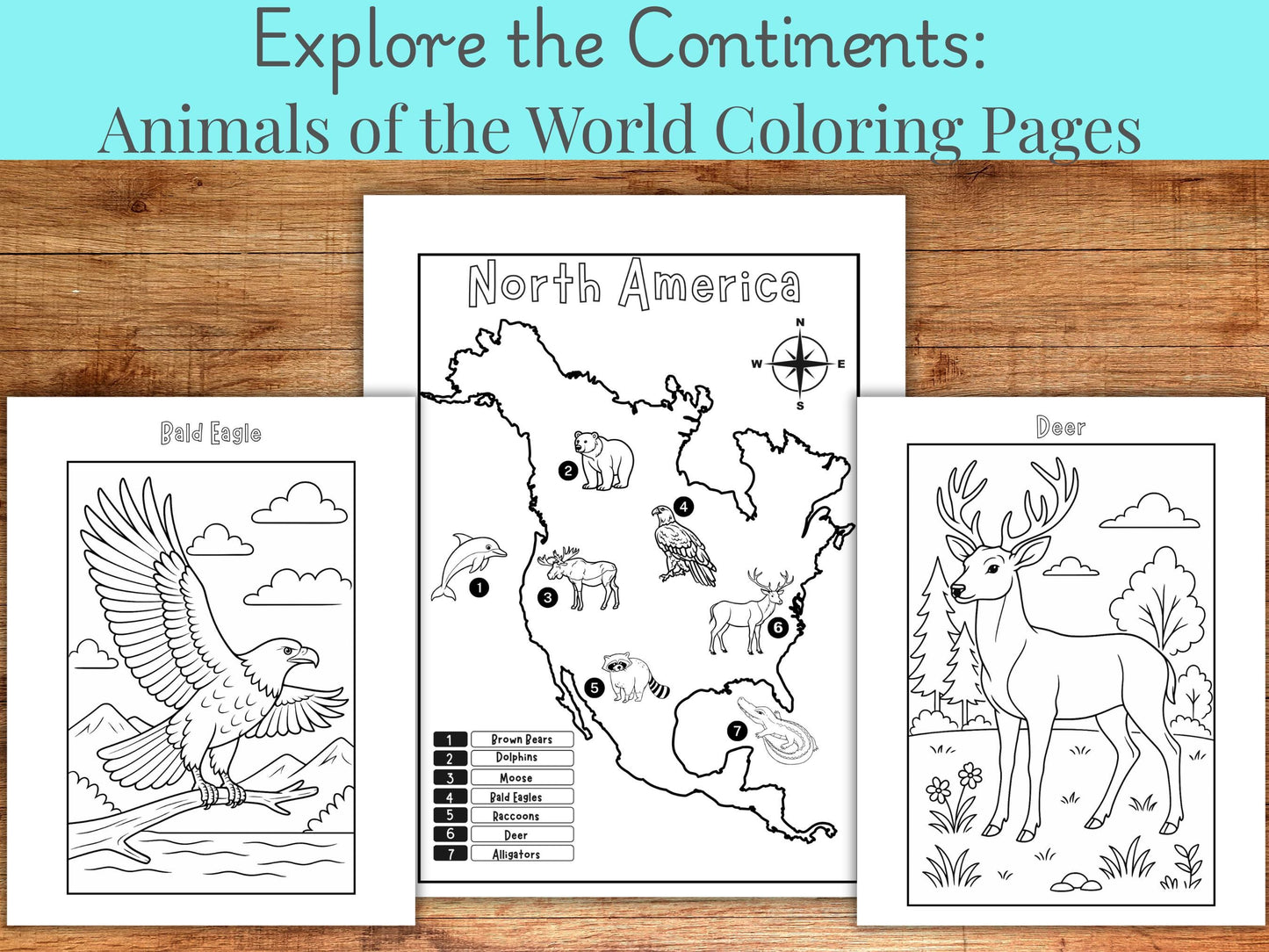 Animals of the World Coloring Pages: Educational Geography Bundle (PDF Download)