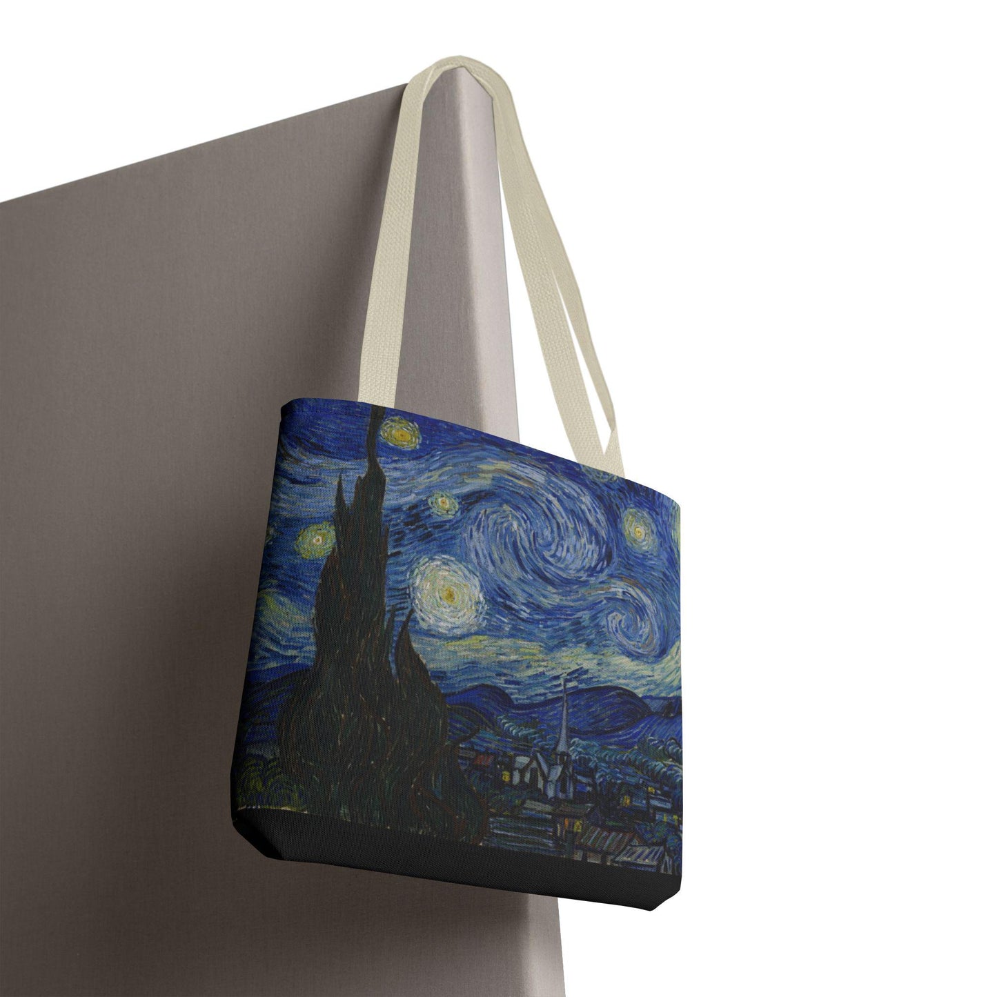 Starry Night Art Tote Bag, 18x18, Custom Printed Durable Everyday Bag with Black, Navy, or Beige Handles