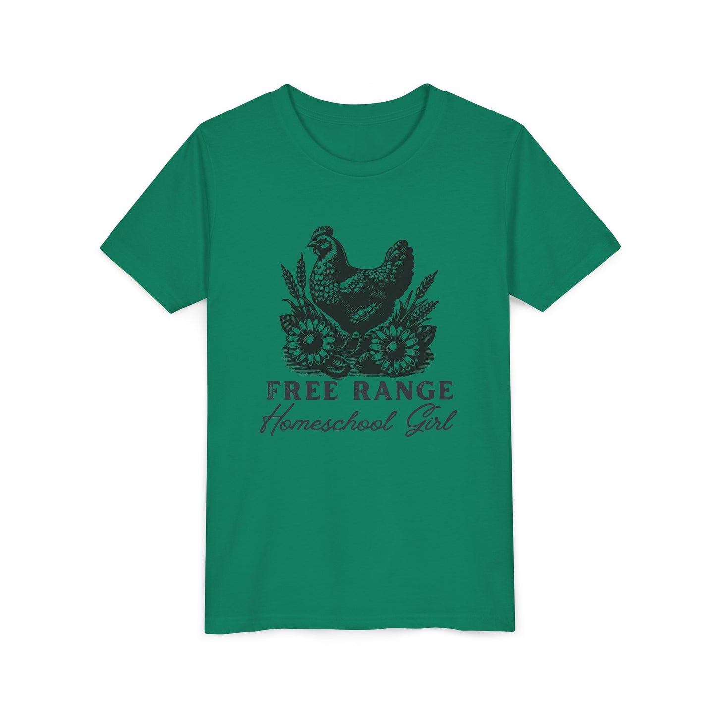 Free Range Homeschool Girl in Youth Short Sleeve Tee Sz. S-XL