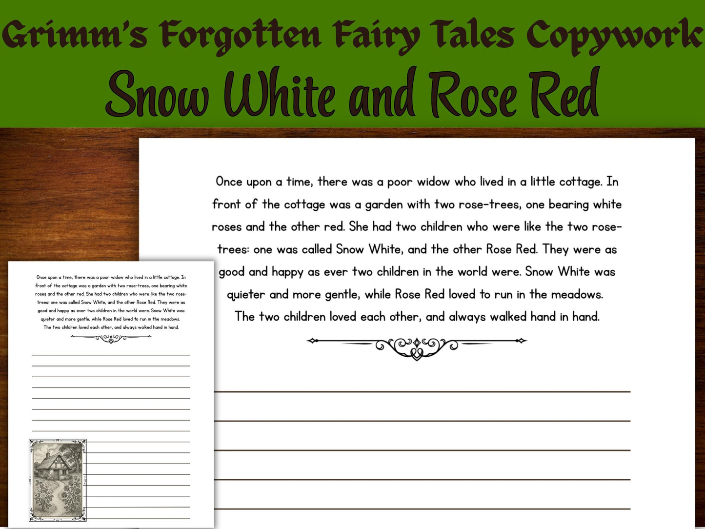 Snow White & Rose Red Handwriting Practice: Grimm's Fairy Tale (PDF Download