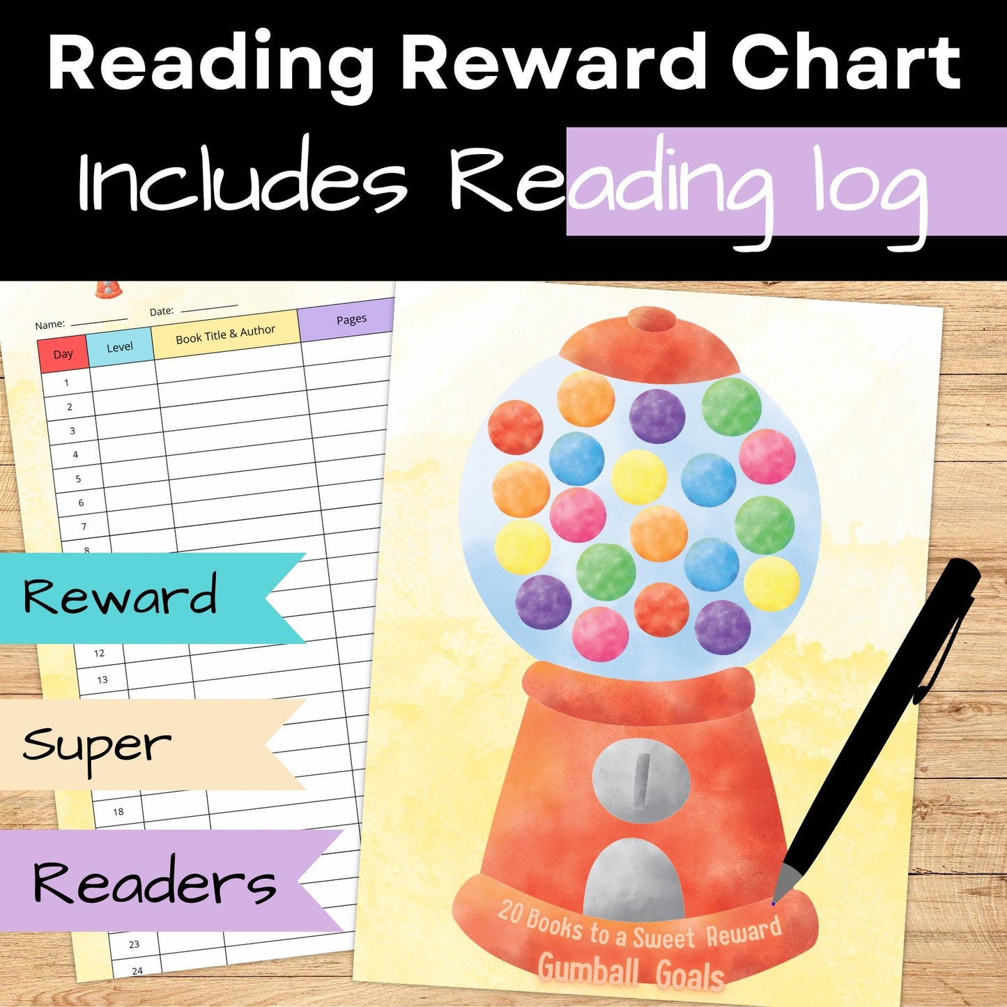Sweet Reads: Gumball Reading Reward Chart & Book Log Bundle