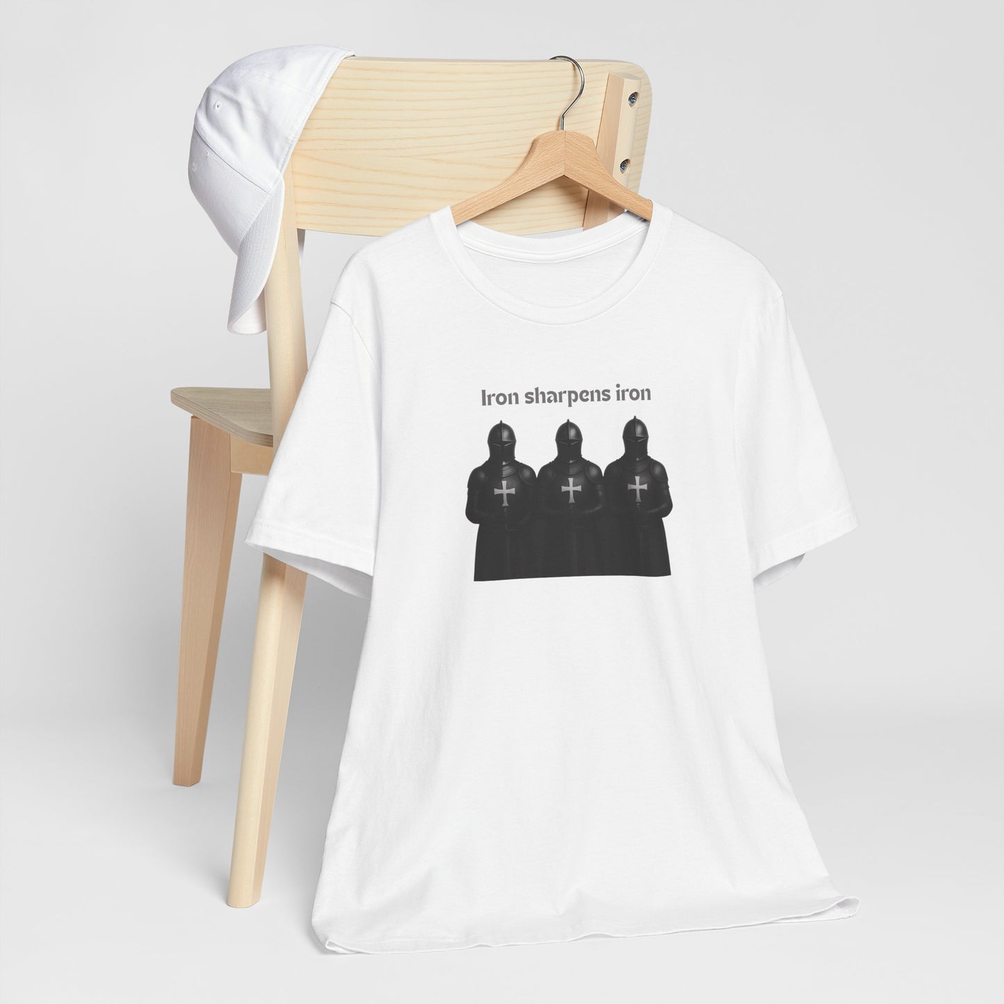 Iron Sharpens Iron Christian Knight T-Shirt | Bold Faith Warrior Tee for Men