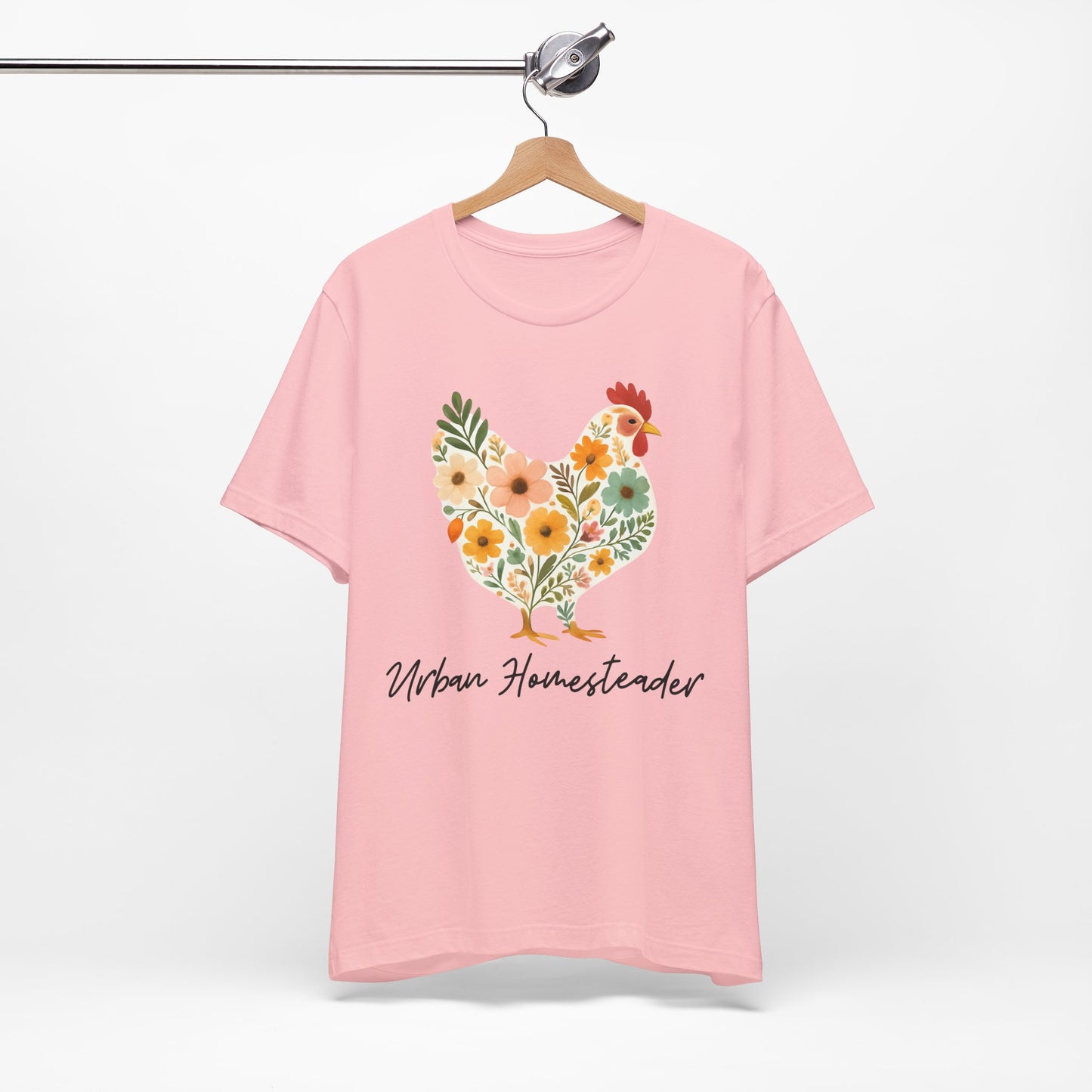 Women's Floral Chicken Urban Homesteader Jersey Short Sleeve Tee Sz. S-5XL