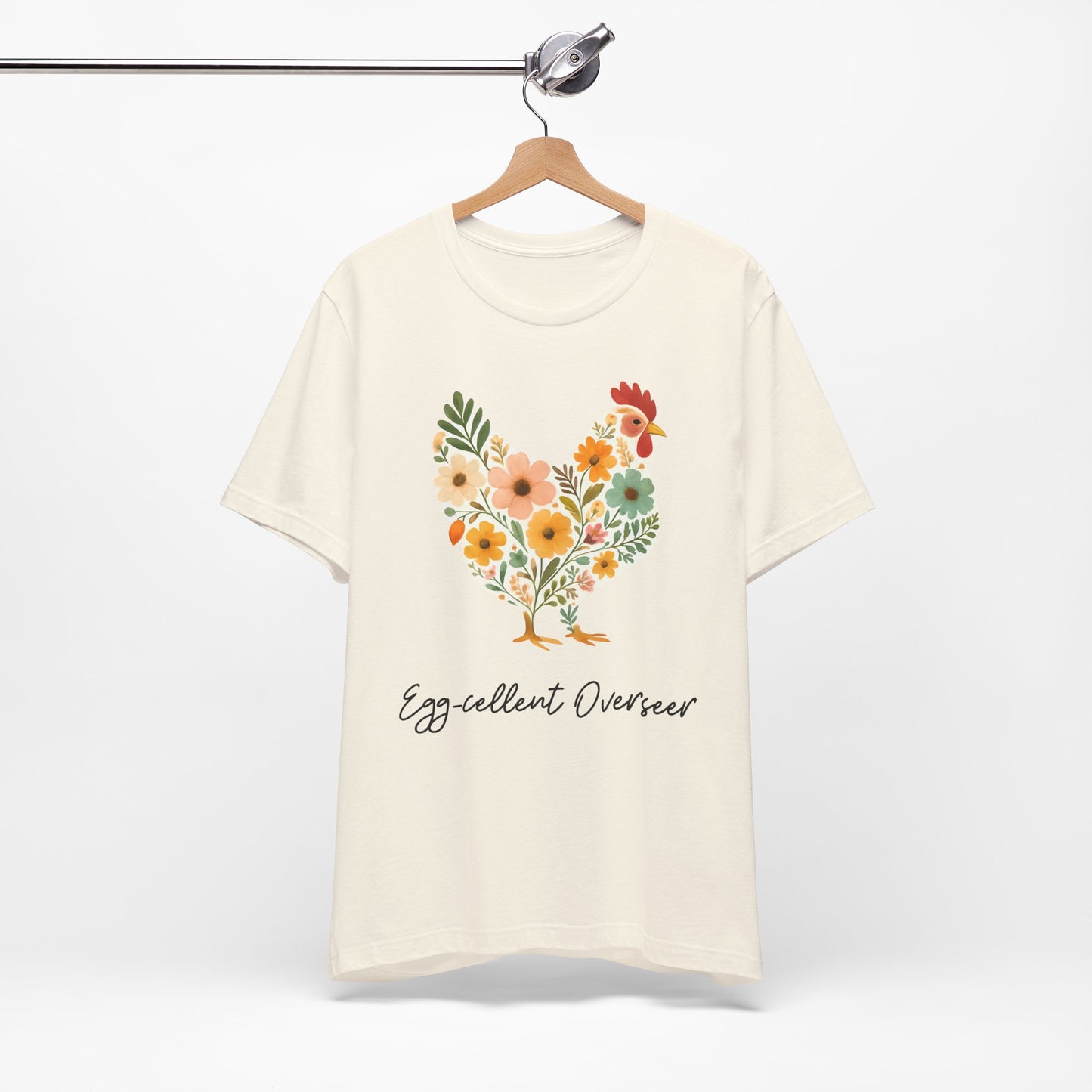Women's Egg-cellent Overseer Floral Chicken Jersey Short Sleeve Tee Sz. S-5XL