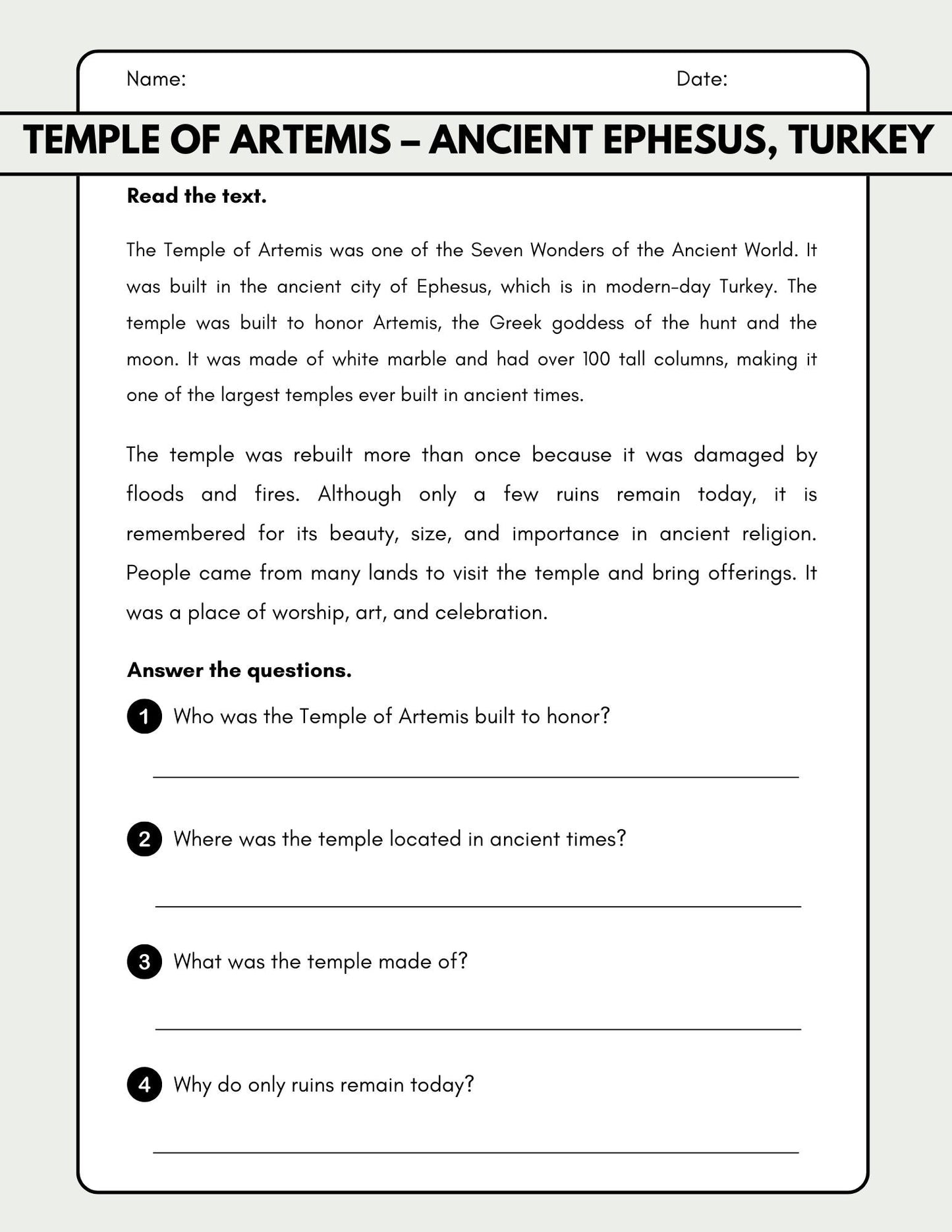 World Landmarks Homeschool Bundle: Painting Pages, Reading Comprehension & Headband Cards