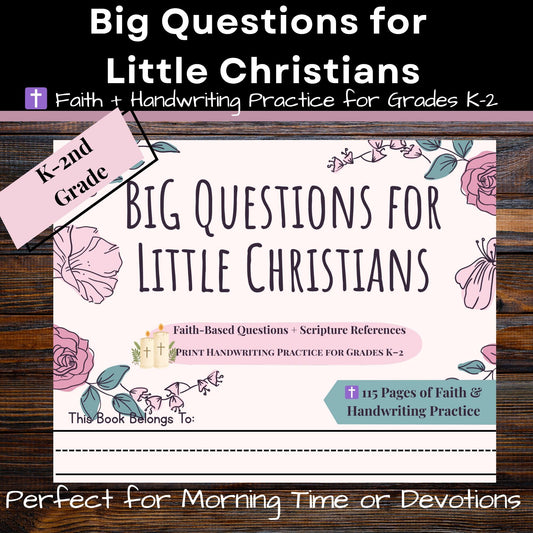 Christian Catechism Copywork – Print Handwriting Practice for Grades K–2 | Bible-Based Digital Workbook for Homeschool