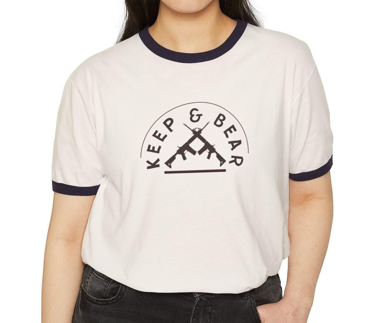 Keep and Bear Ringer T-Shirt, Patriotic 2A Graphic Tee, Unisex Second Amendment Retro Style Shirt