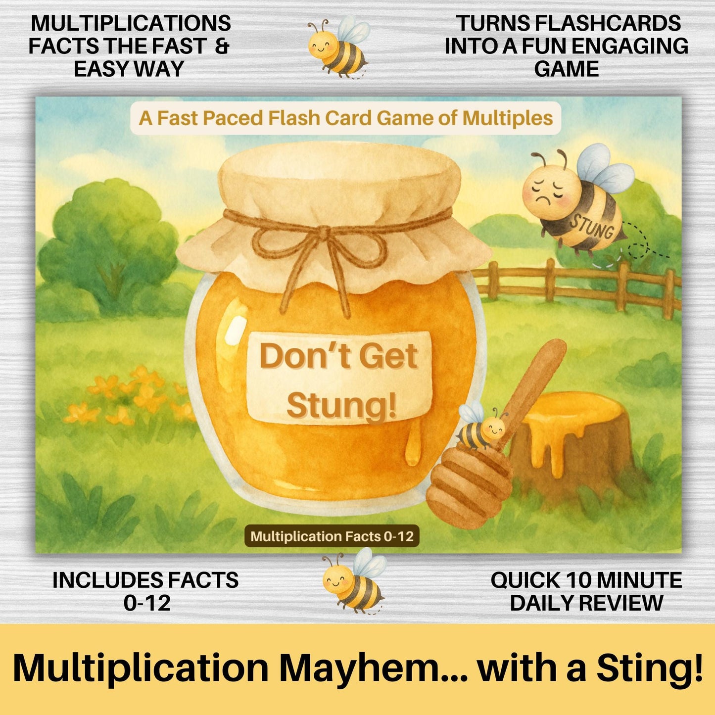 Don't Get Stung! Multiplication Fact Game for Kids – Fun Math Center with Bee Theme