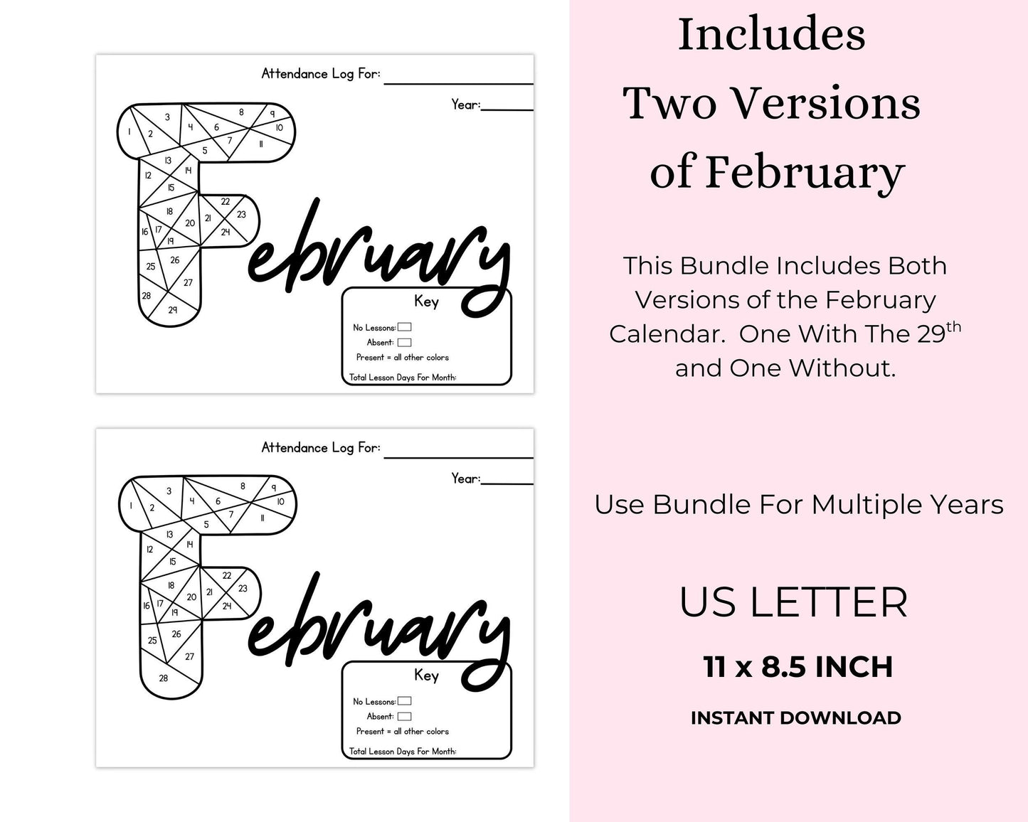 Homeschool Attendance Color In Log | 13 Monthly Tracking Sheets | Printable PDF