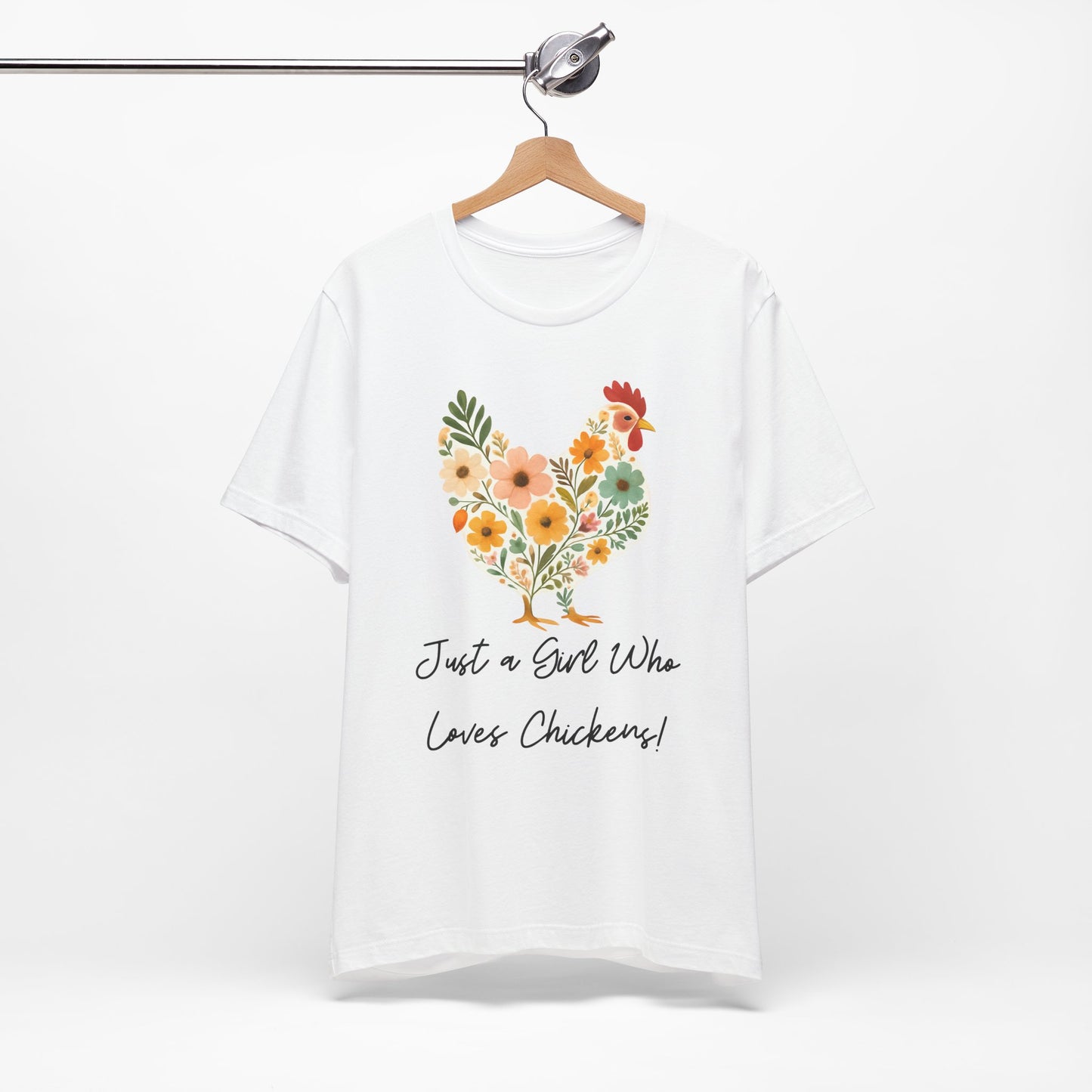 Women's Just a Girl Who Loves Chickens  Floral Jersey Short Sleeve Tee Sz. S-5XL