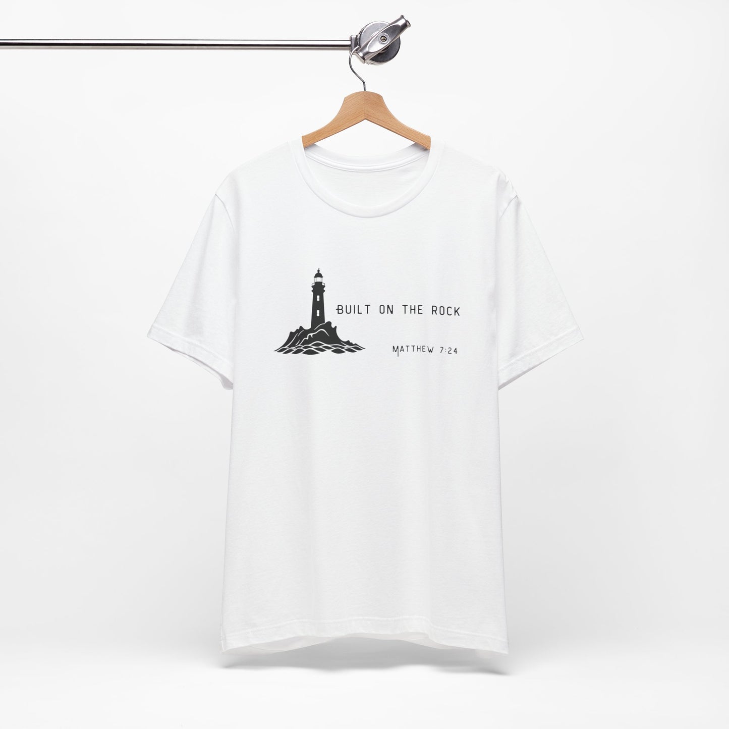 Women's Christian Verse Built on the Rock Jersey Short Sleeve Tee Sz. S-5XL