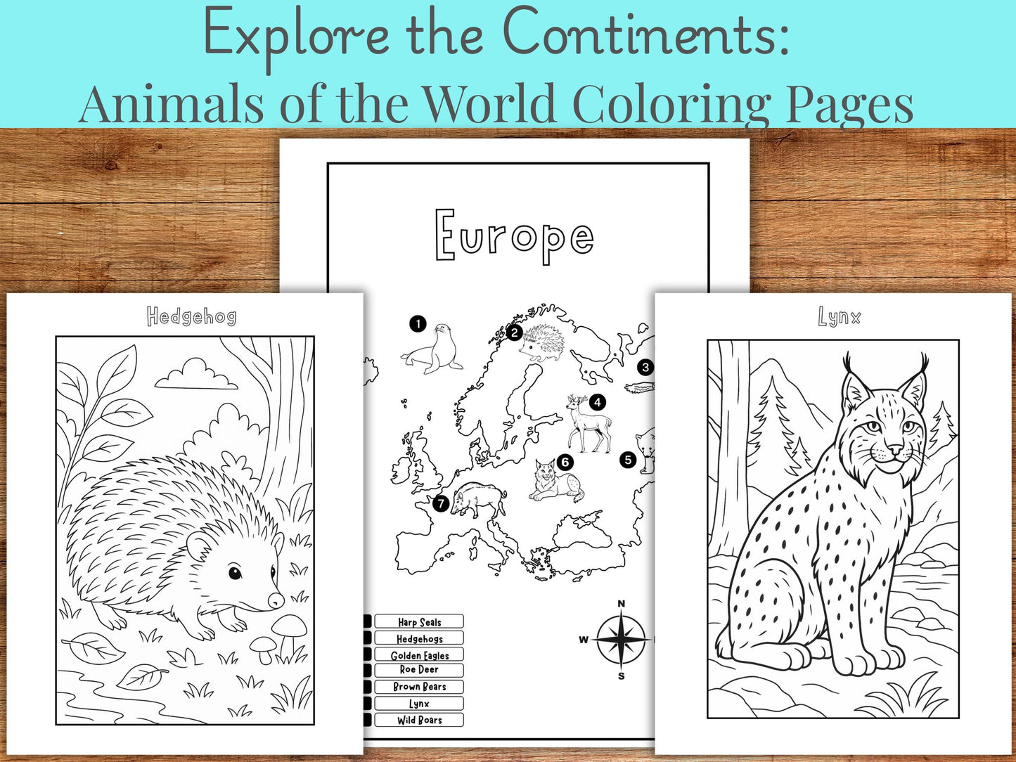Animals of the World Coloring Pages: Educational Geography Bundle (PDF Download)