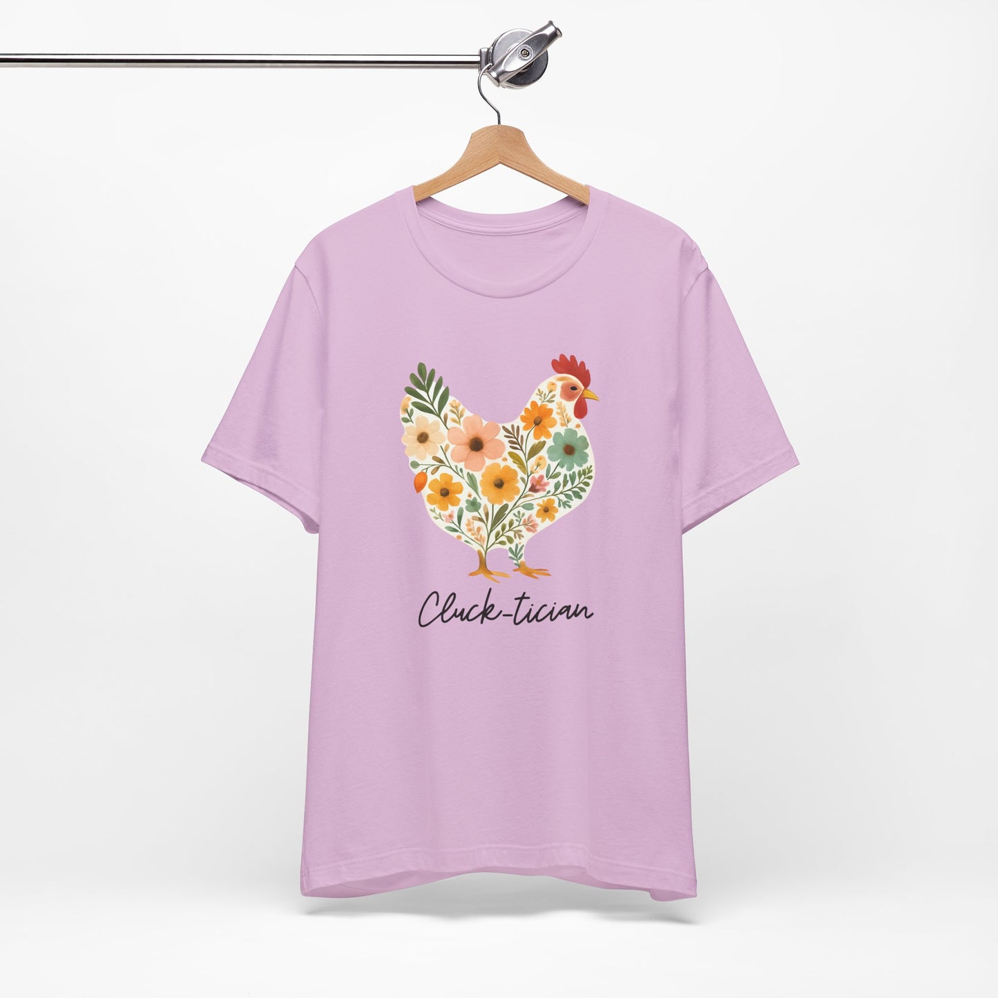 Women's Cluck-tician Floral Chicken Jersey Short Sleeve Tee Sz. S-5XL