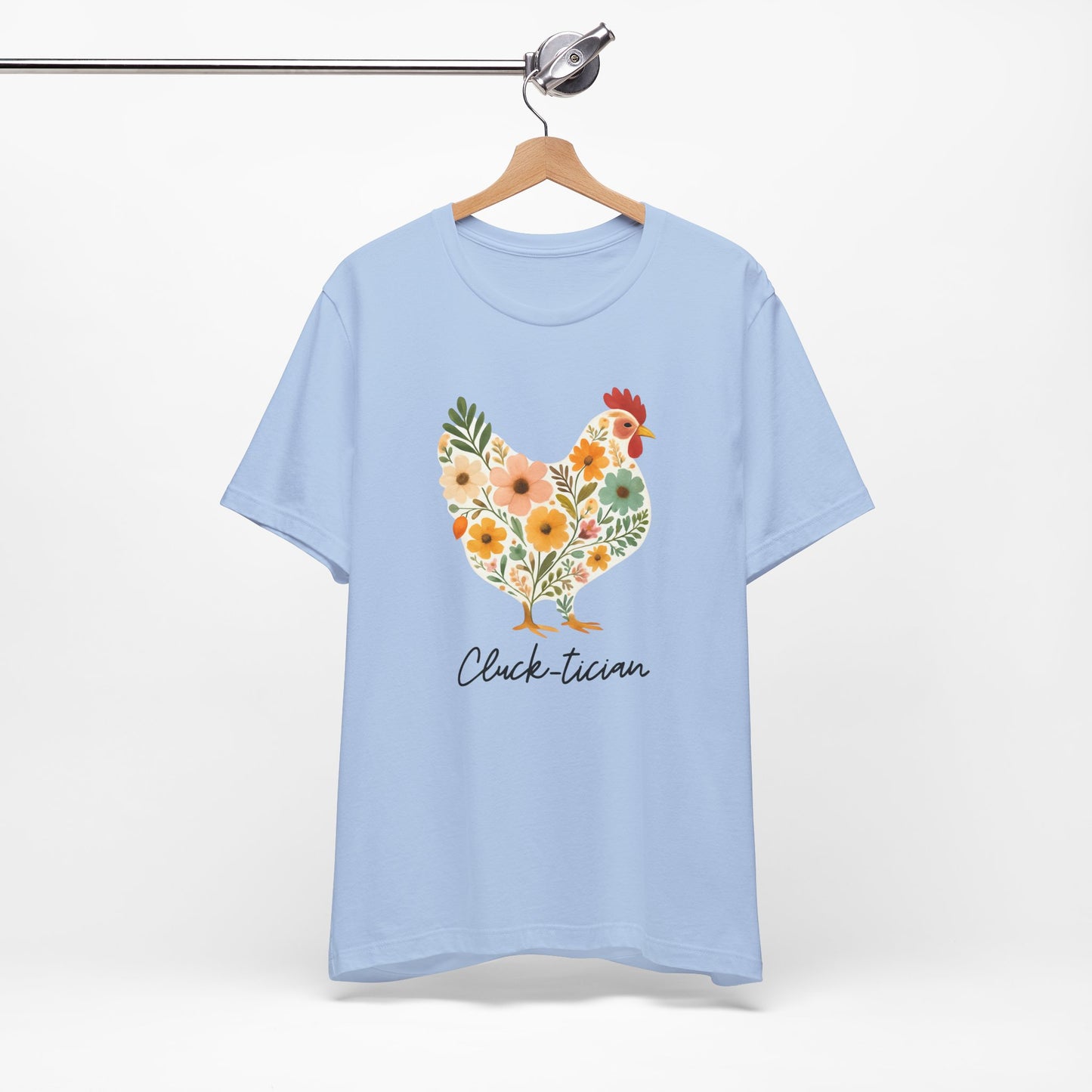 Women's Cluck-tician Floral Chicken Jersey Short Sleeve Tee Sz. S-5XL