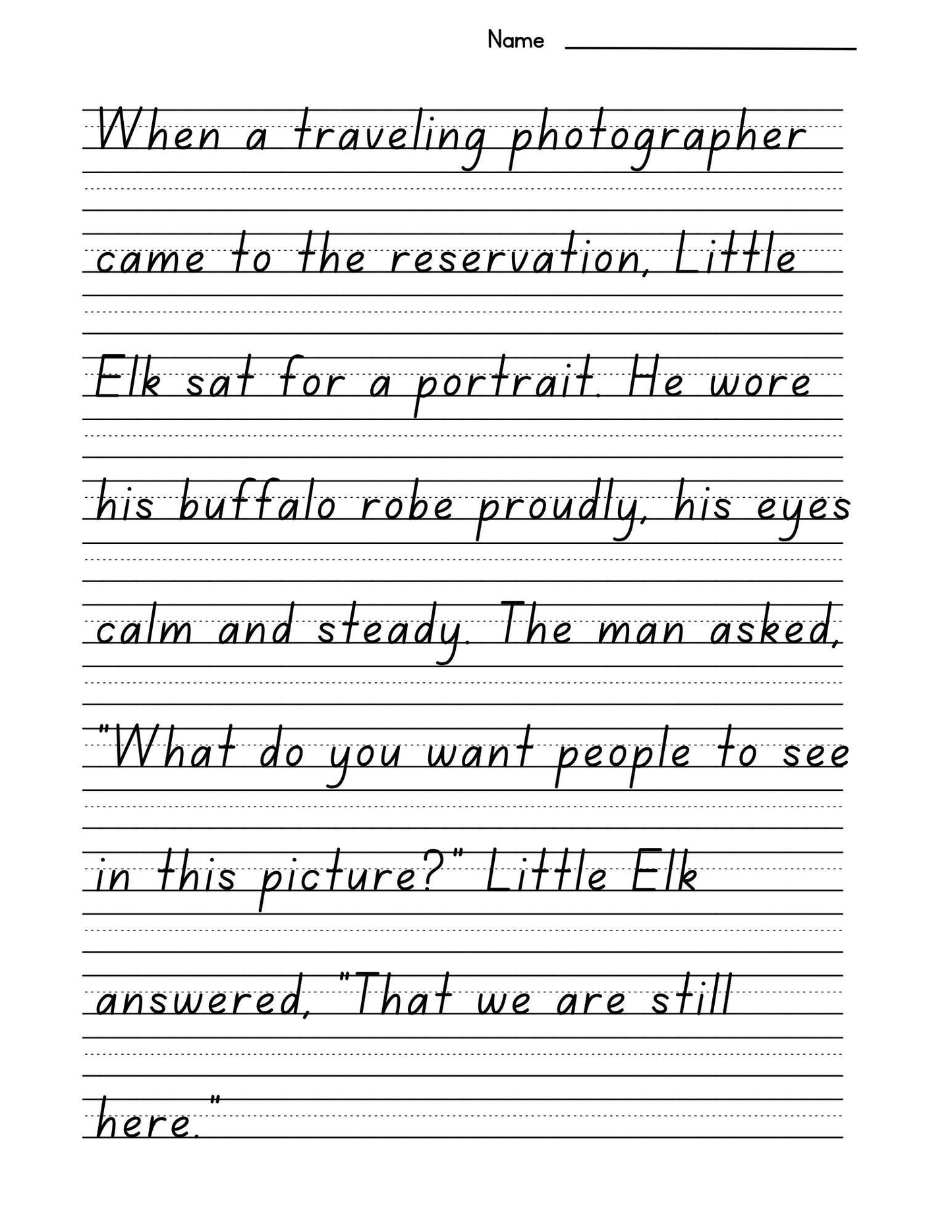 Native American History Copywork Story: Grades 2-6 (Print Edition PDF Download)