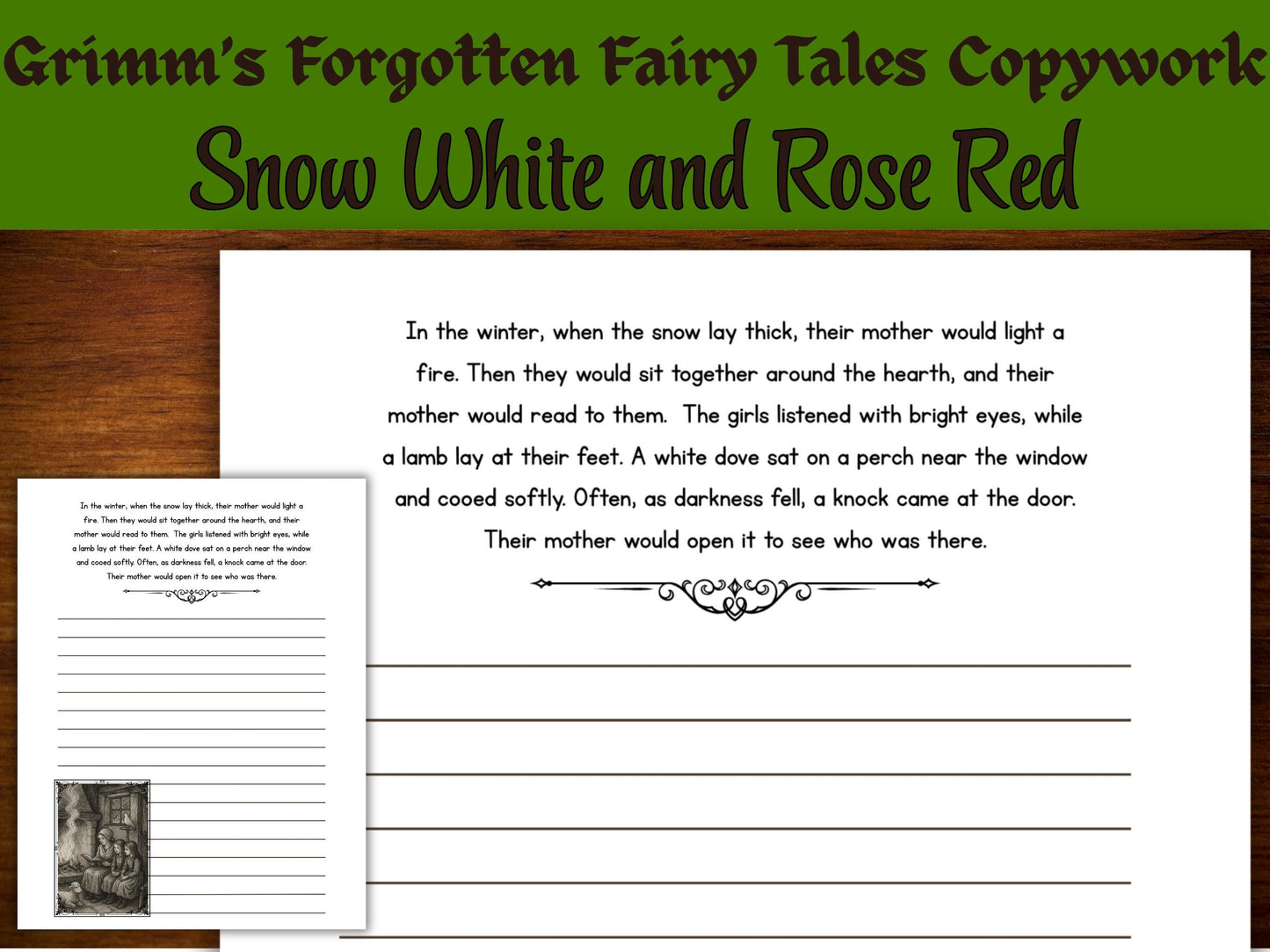 Snow White & Rose Red Handwriting Practice: Grimm's Fairy Tale (PDF Download