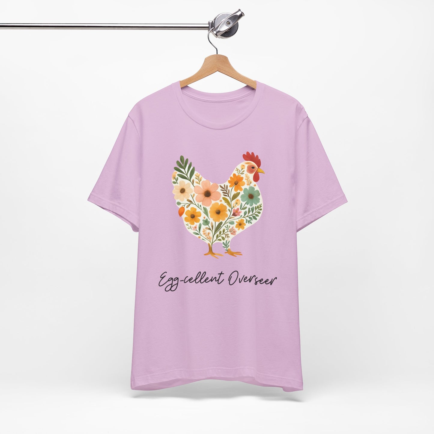 Women's Egg-cellent Overseer Floral Chicken Jersey Short Sleeve Tee Sz. S-5XL