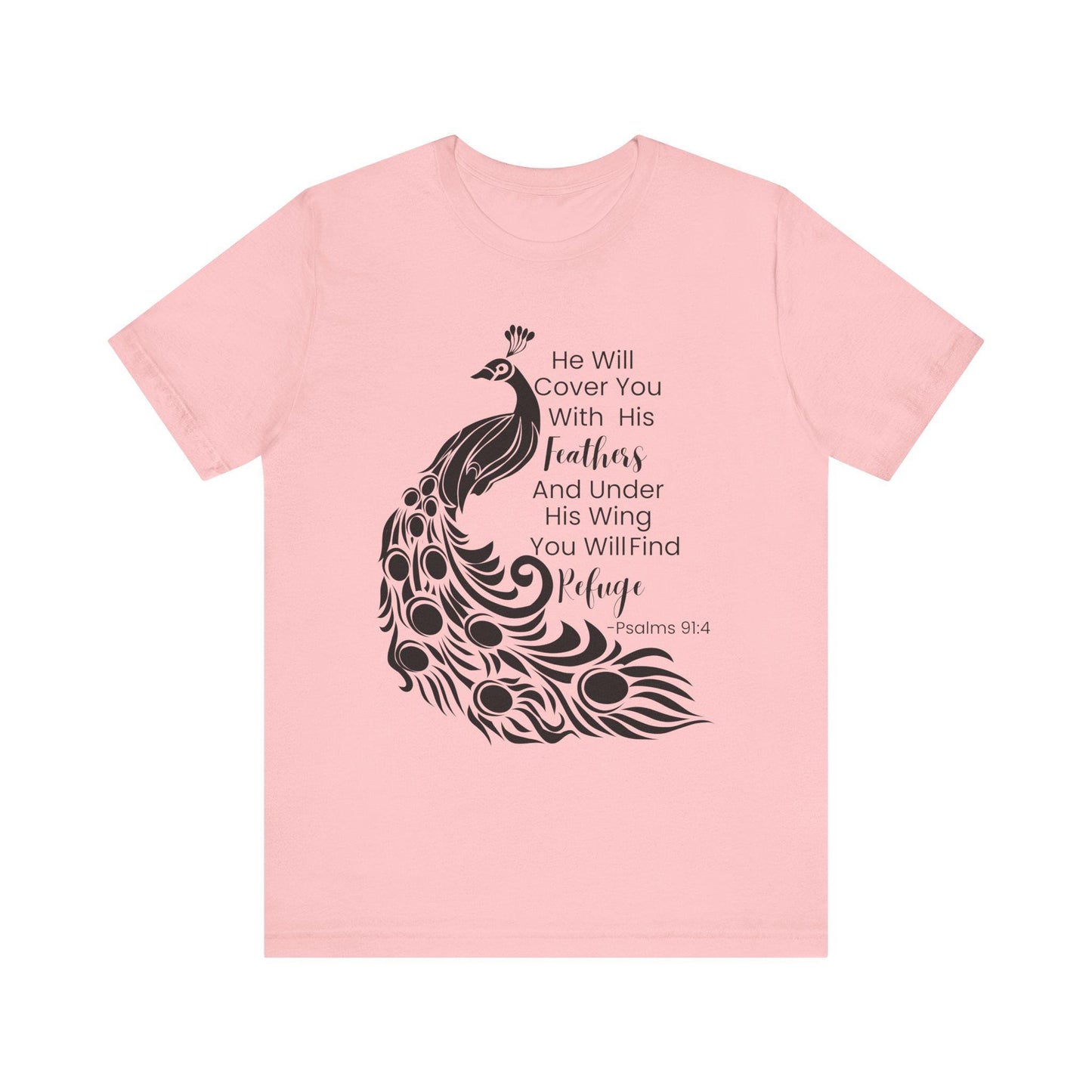Women's Christian Bible Verse  He Will Cover Me With Feathers Jersey Short Sleeve Tee