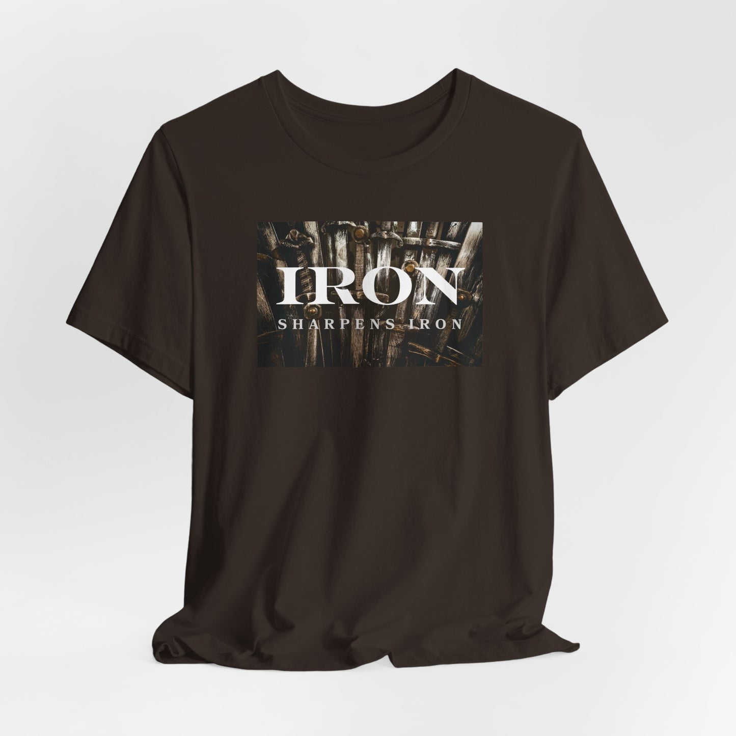Iron Sharpens Iron Men’s Christian Tee | Proverbs 27:17 Shirt | Faith-Based Strength T-Shirt