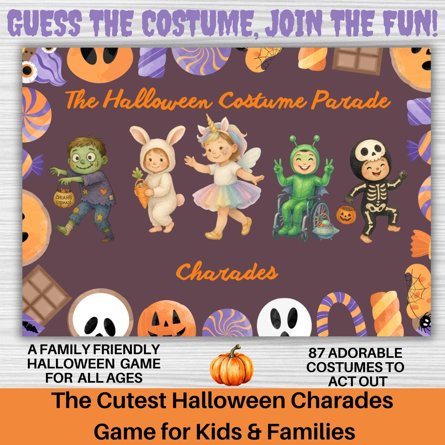 Halloween Costume Charades Game: 87 Watercolor Printable Cards (PDF Download)