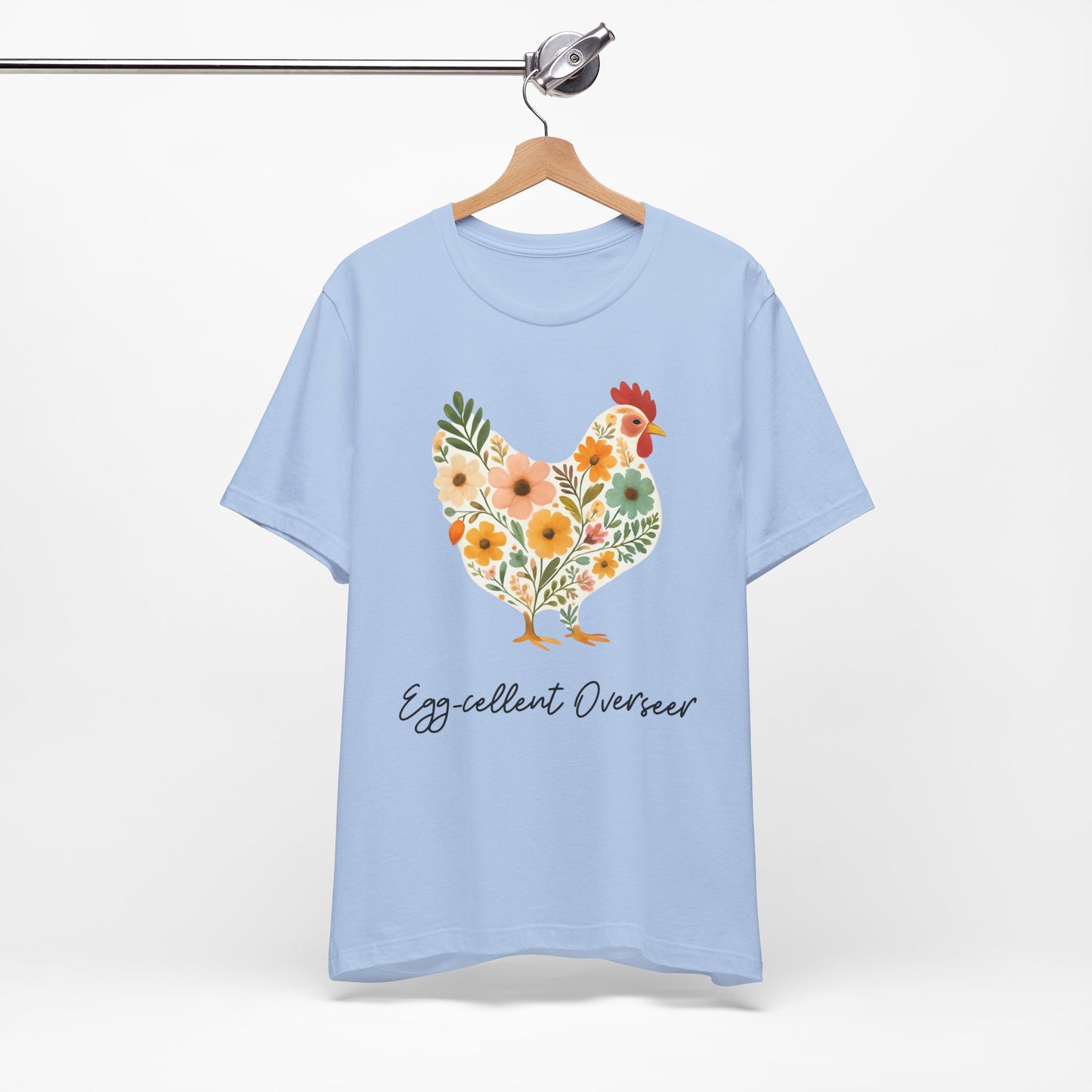 Women's Egg-cellent Overseer Floral Chicken Jersey Short Sleeve Tee Sz. S-5XL