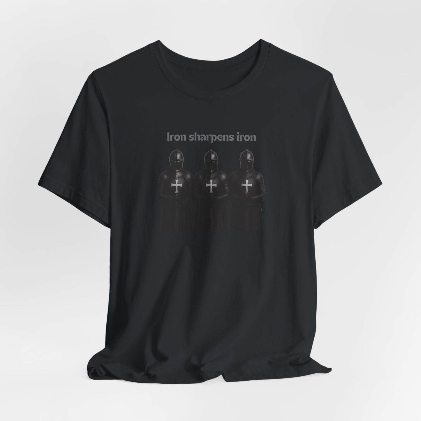 Iron Sharpens Iron Christian Knight T-Shirt | Bold Faith Warrior Tee for Men