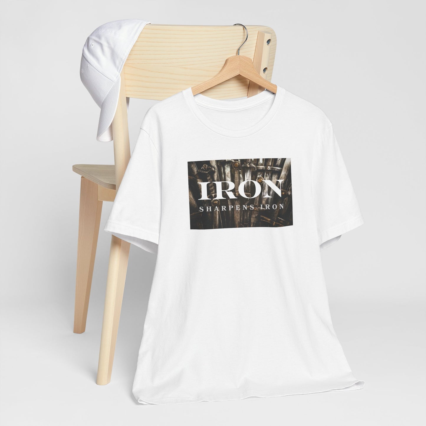 Iron Sharpens Iron Men’s Christian Tee | Proverbs 27:17 Shirt | Faith-Based Strength T-Shirt