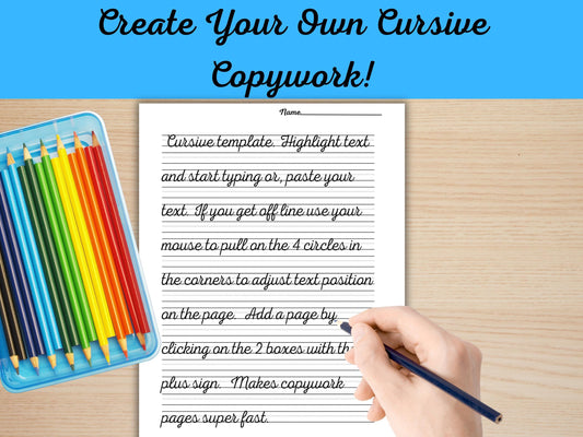 Editable Cursive Copywork Worksheet Template – Custom Handwriting Pages in Canva