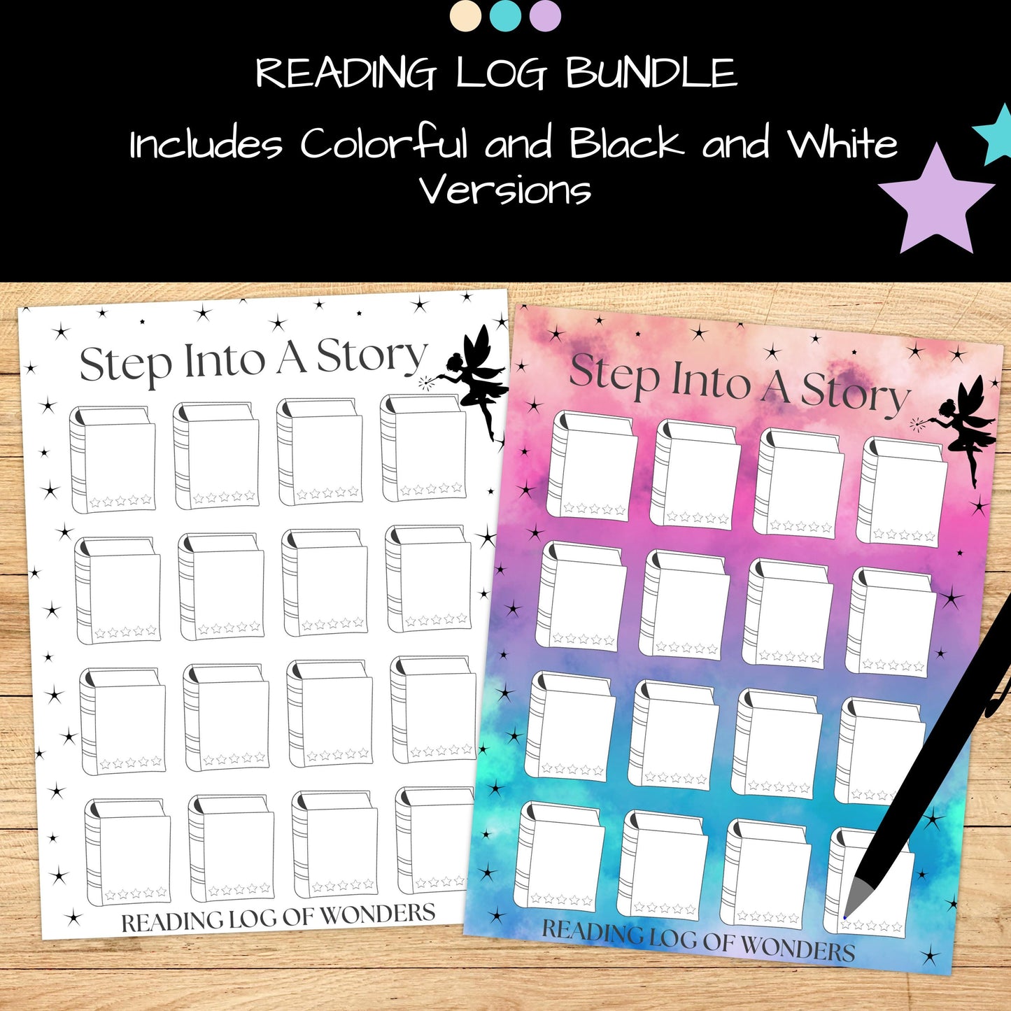 Children's Step Into A Story Reading Logs in Color and Black & White