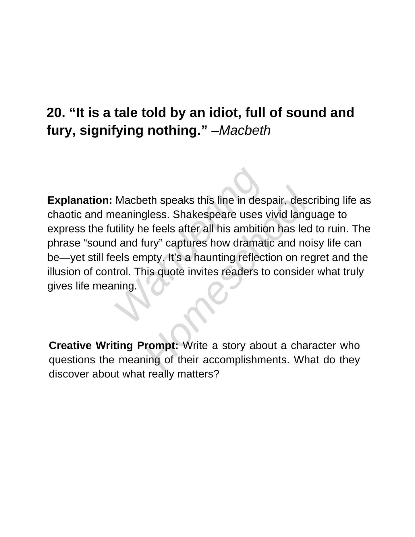 The Bard’s Quill: Writing Prompts Inspired by Shakespeare – Volume 2  Homeschool Highschool Creative Writing