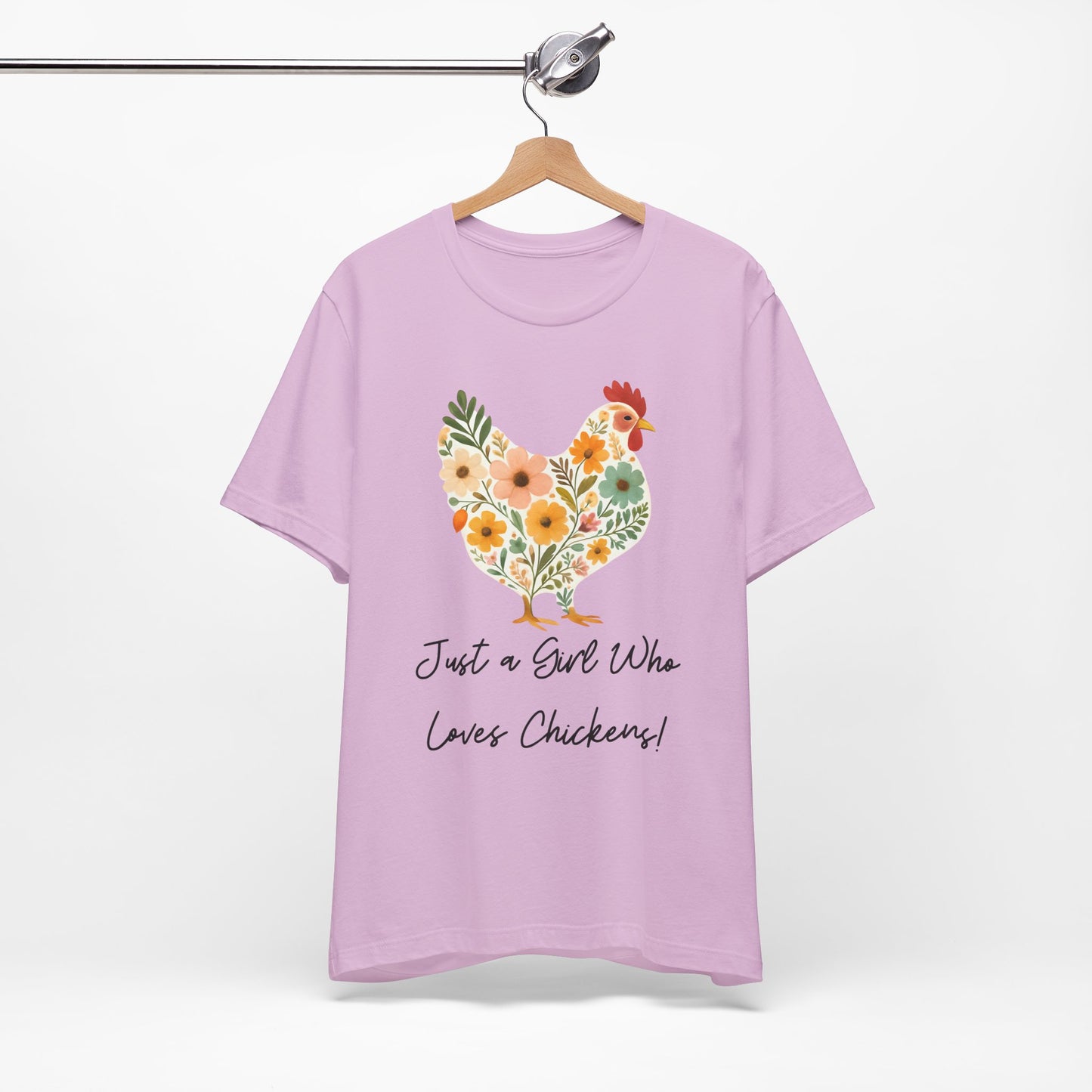 Women's Just a Girl Who Loves Chickens  Floral Jersey Short Sleeve Tee Sz. S-5XL