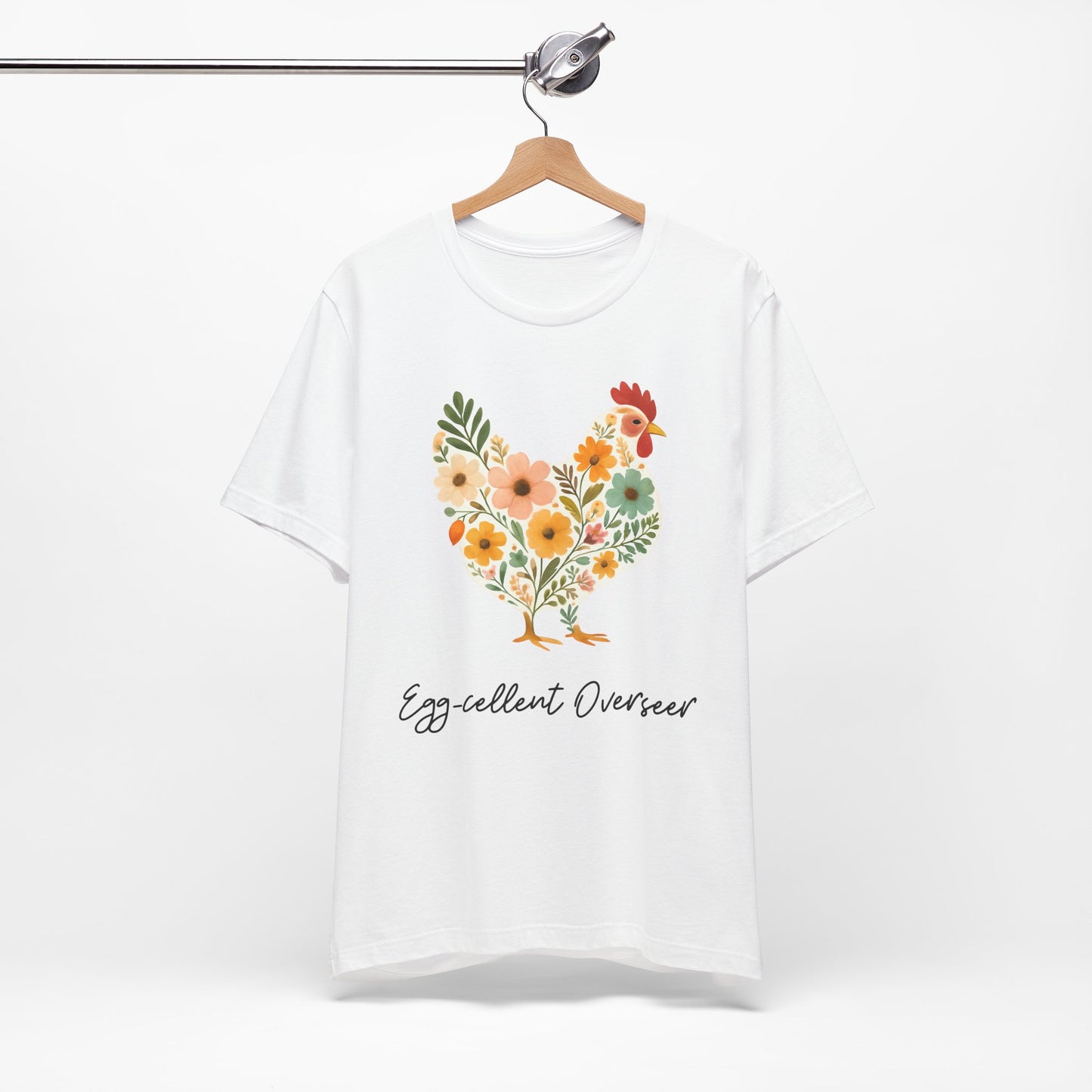 Women's Egg-cellent Overseer Floral Chicken Jersey Short Sleeve Tee Sz. S-5XL
